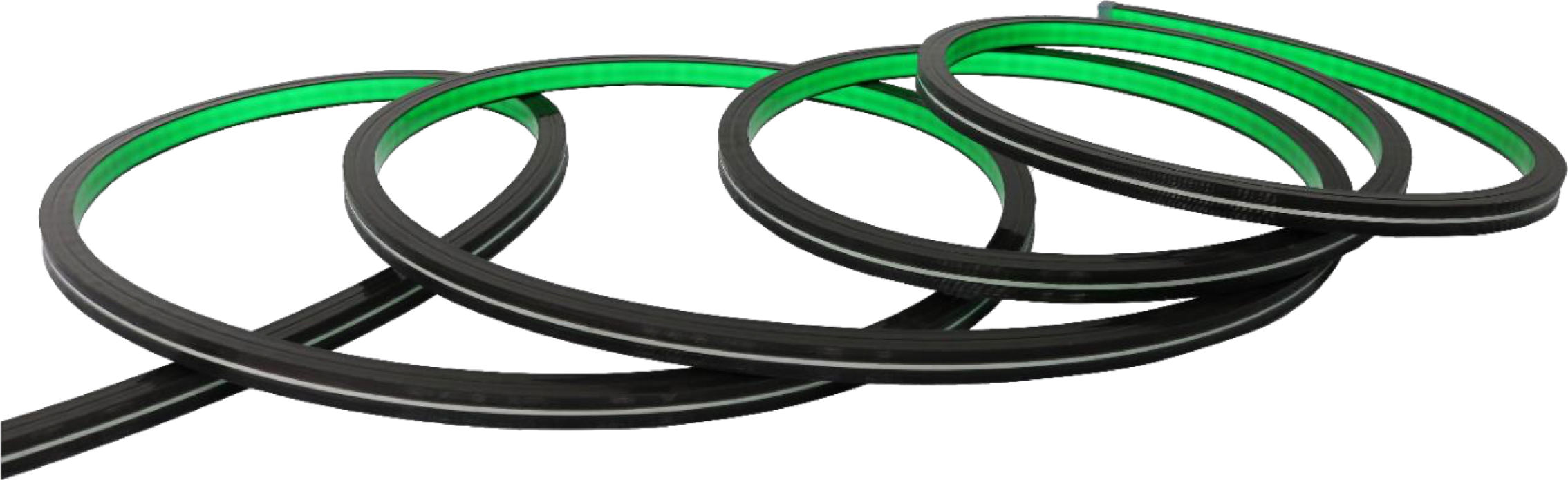 SAVI QoraLux Low-Voltage stealth LED flex strips with green lights.
