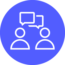 Icon of two people with speech bubbles above them, indicating conversation or communication.