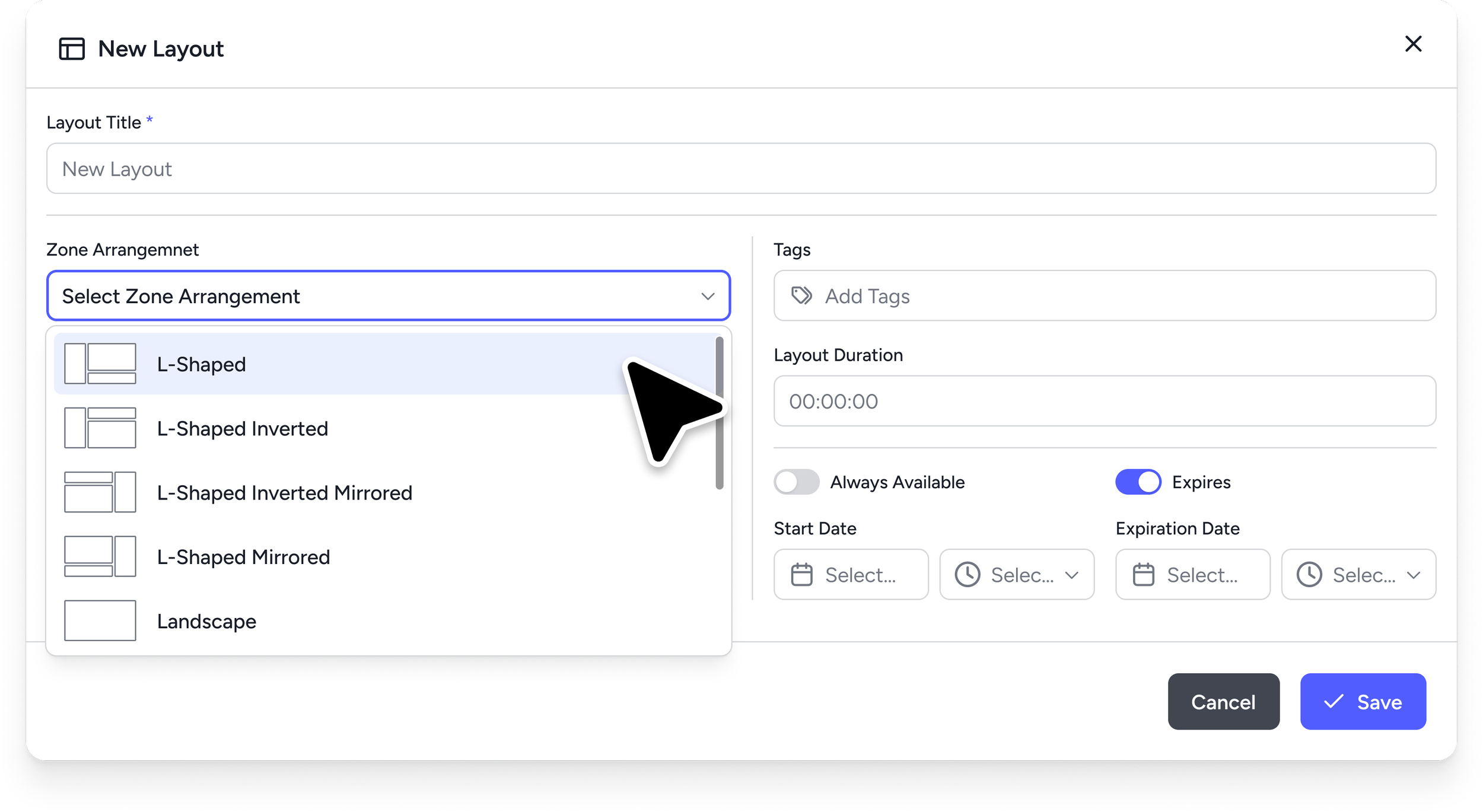Screenshot showing the layout builder
