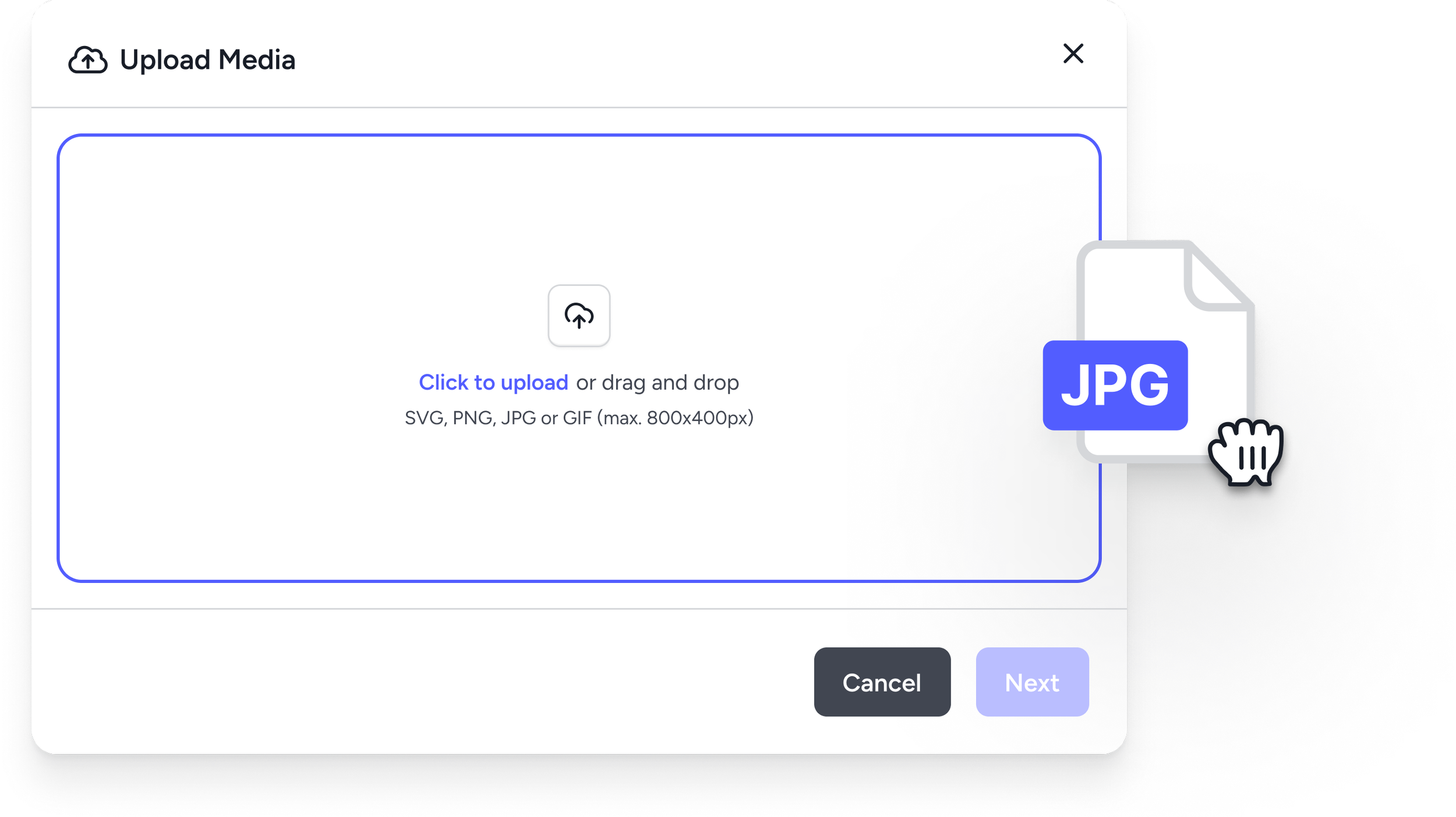 Screenshot showing a hand dragging an image to upload it