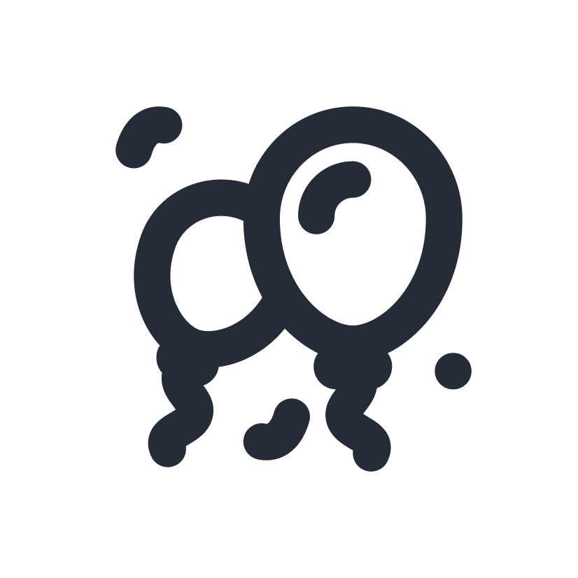 Black and white drawing of a stylized cartoon skull with abstract splatters around it.