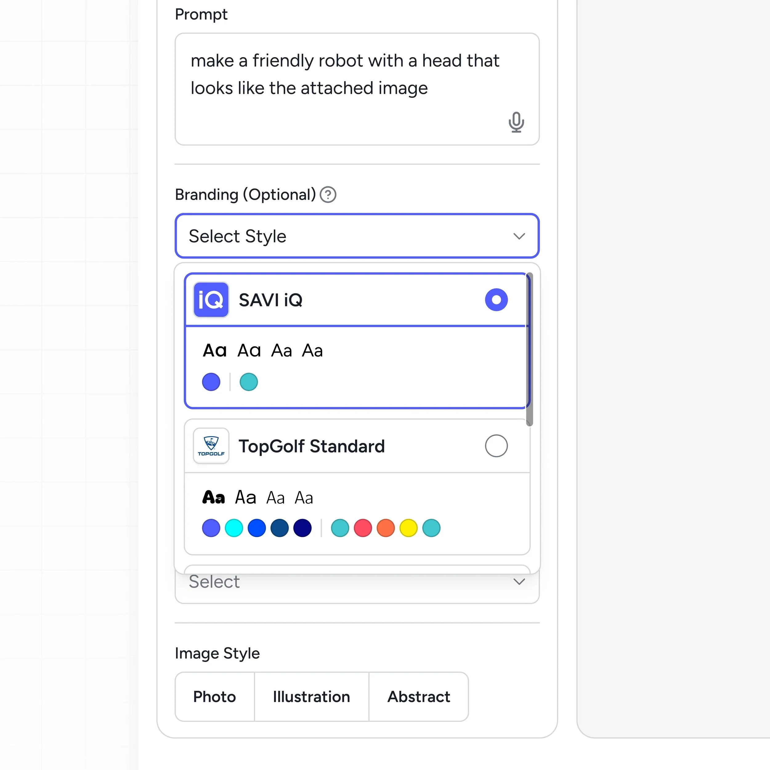 Screenshot showing preloaded branding assets and options