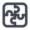 A black and white icon of a maze or puzzle with interconnected paths
