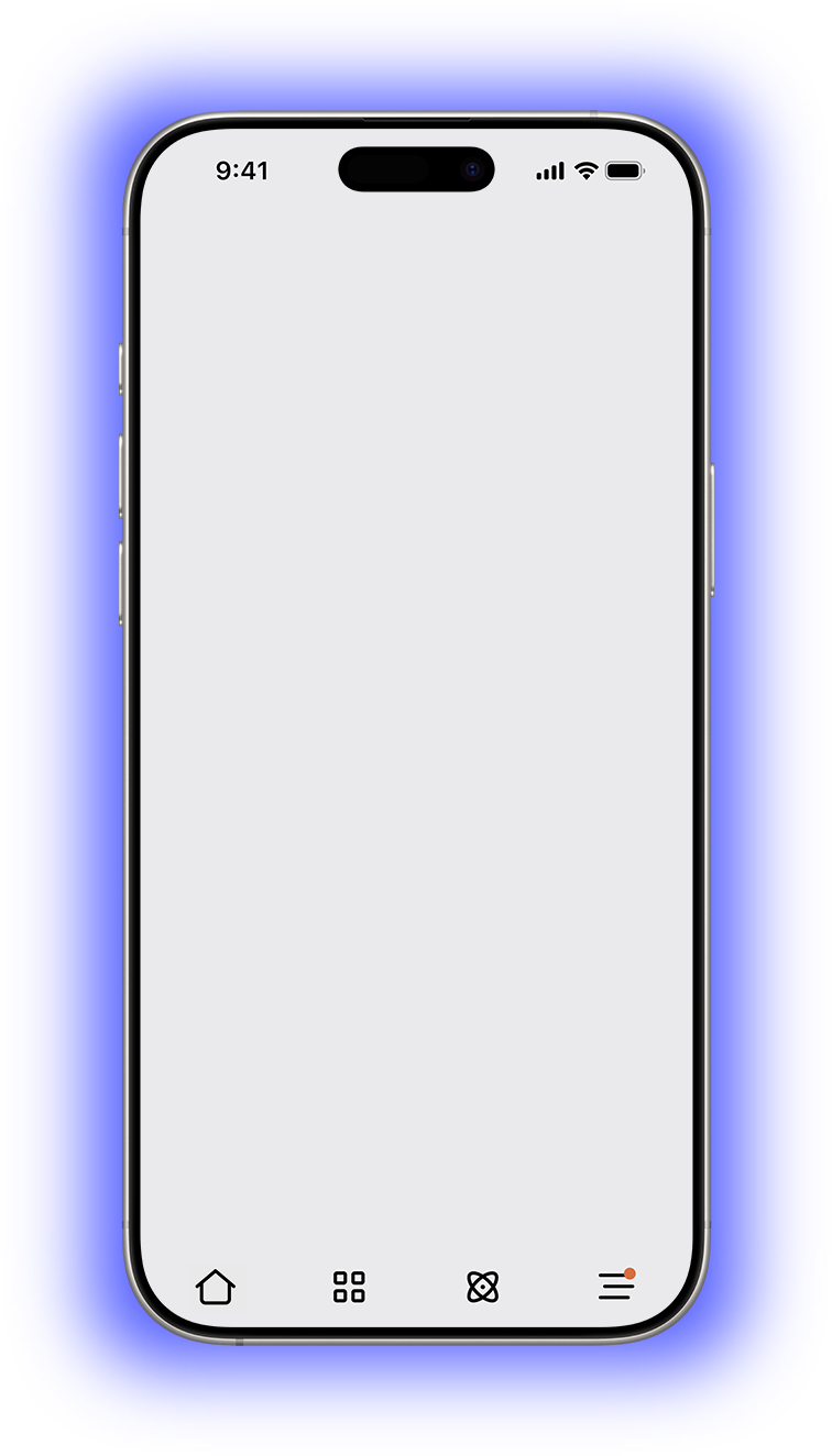 A smartphone displaying a blank home screen against a glowing blue background.