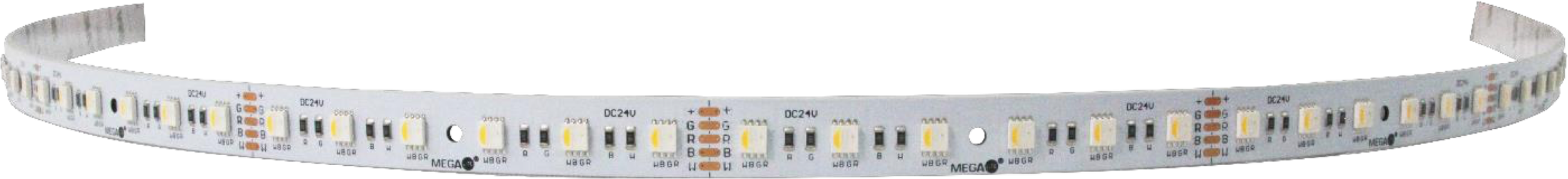 A close-up view of a flexible SAVI QoraLux Low-Voltage LED strip light with small LEDs spaced evenly along the strip.