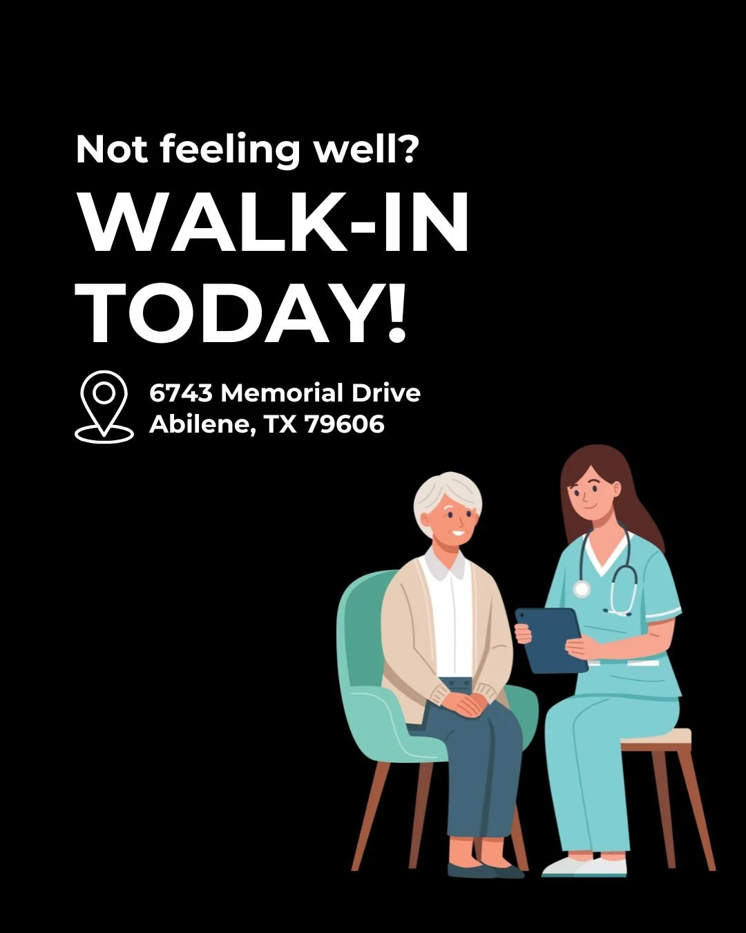 Feeling under the weather? We have got you covered:
✔️ Coughs &amp; colds
✔️ Flu-like symptoms
✔️ Sore throats &amp; earaches
✔️ Other Minor illnesses

Call us at 325-231-4667, or just walk in. We look forward to caring for you.