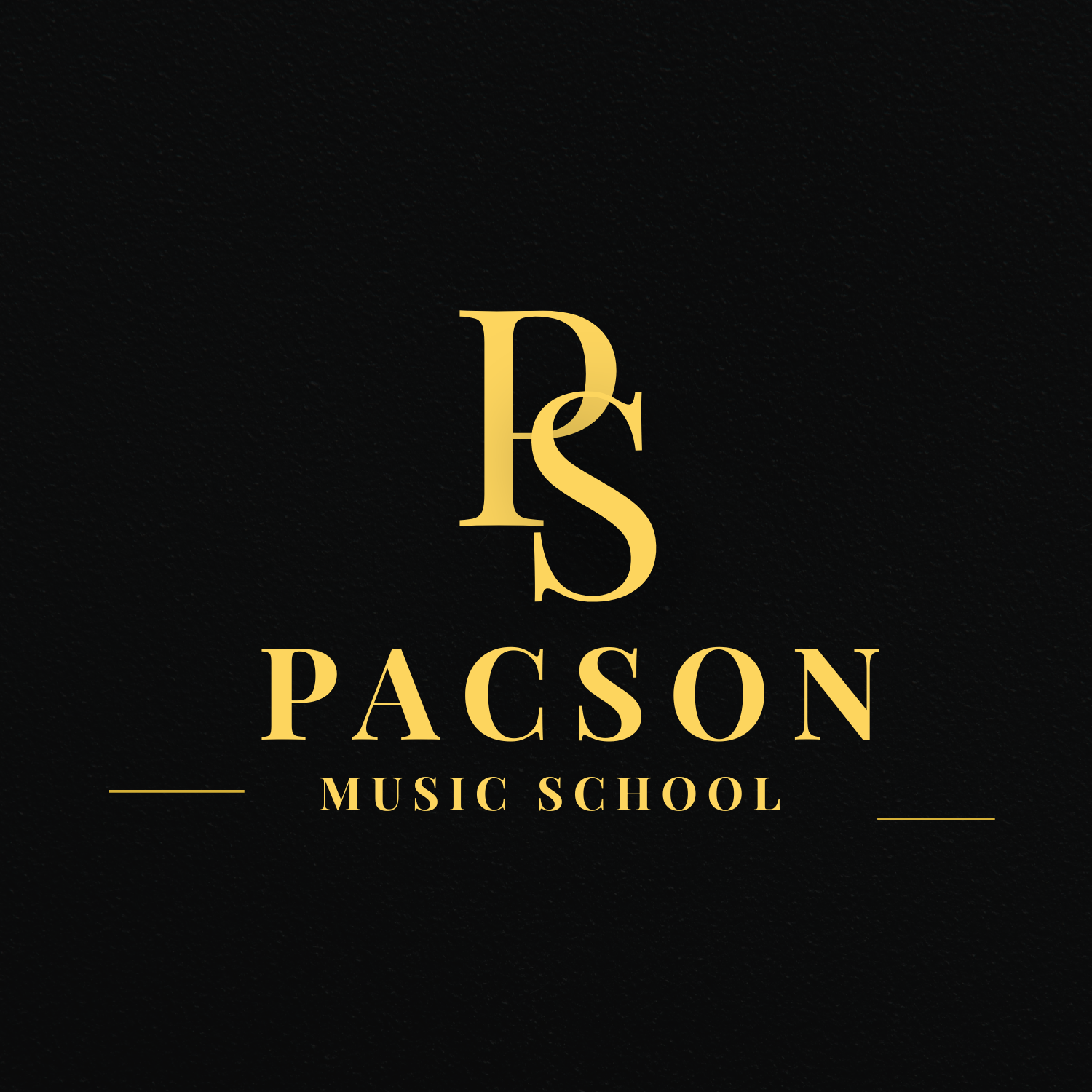 Logo with black background, gold text reading 'PS PACSON MUSIC SCHOOL' with stylized letters 'P' and 'S' intertwined.