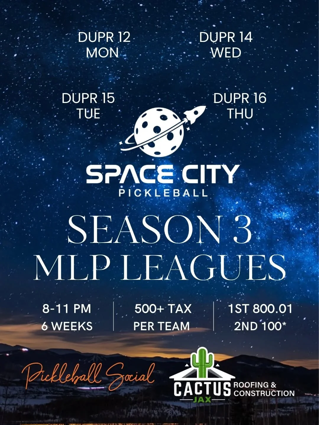 Sign ups for our fall league are live! League starting the week of September 29th. Find the link in our bio.

Leagues are at Pickleball Social Memorial 8-11pm and run for 6 weeks.

1st place receives $800.01 (for a full 8 team league)
2nd place recei