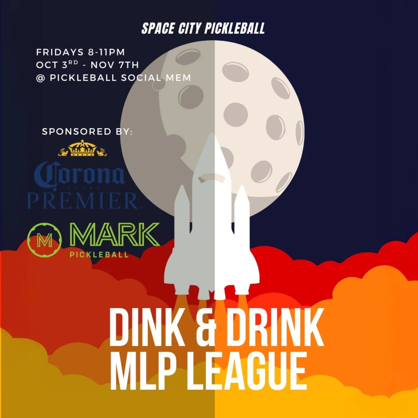 Introducing the first of it's kind Social MLP league Sponsored by Corona Premier and @markpickleball 

Non DUPR Social League

- Every player gets 2 drink tickets per week for Corona Premier 

- 500+ tax per team 
- 1st place receives Free entry into