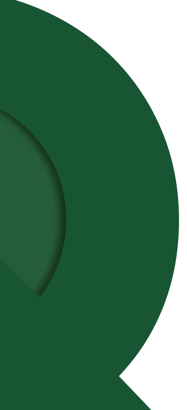 Abstract digital artwork with large image of half of a letter Q in green.