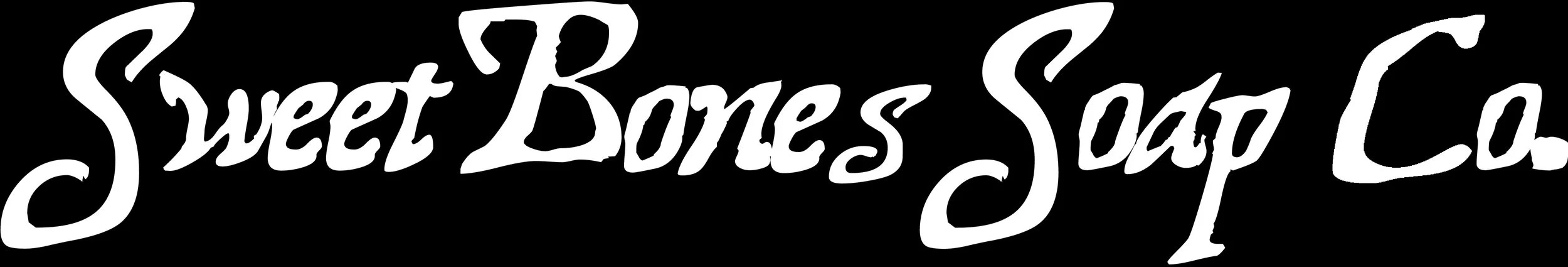White text on black background stating 'Sweet Bones Soap Co' in a decorative cursive font.