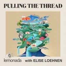 Illustration of a waterfall flowing into a pond with various animals and plants, framed by the text 'Pulling the Thread'.