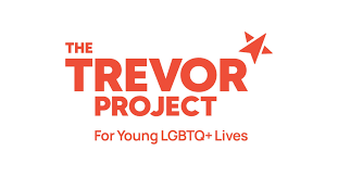 Logo for The Trevor Project with text 'For Young LGBTQ+ Lives'.