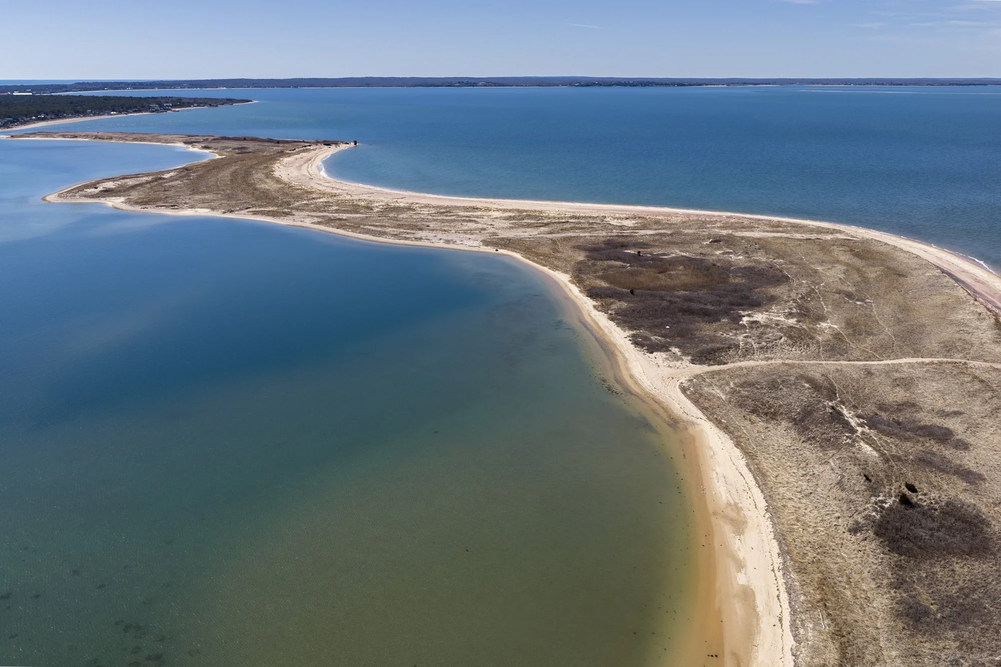   Close up aerial image of the northern shoreline at Lazy Point.  