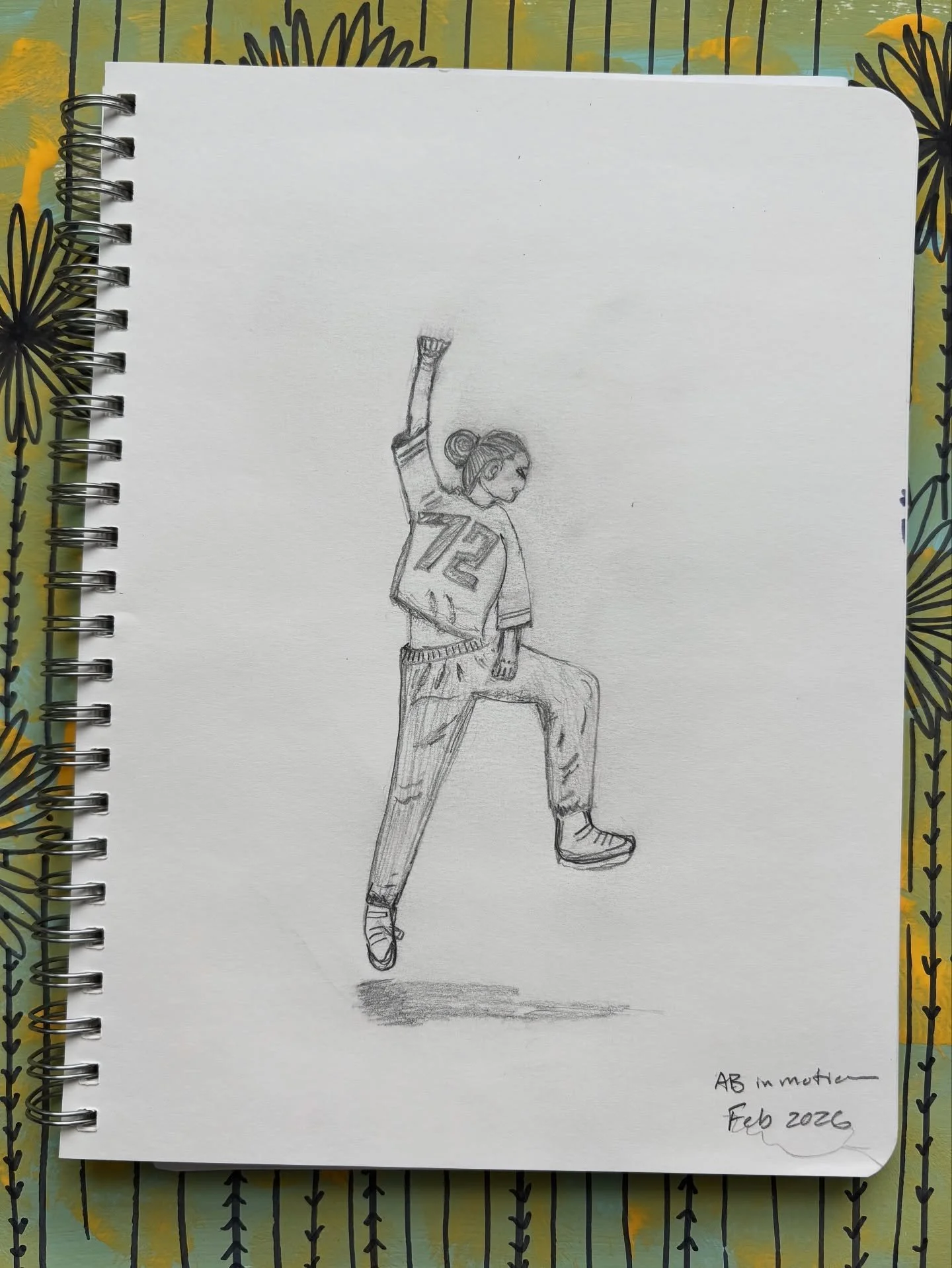 From my sketchbook- AB in motion- last weekend my daughter performed with her hip hop team and the energy they had was incredible. A quick thirty minute sketch followed by an hour or two obsessing over her face and hands- which I&rsquo;ve decided are