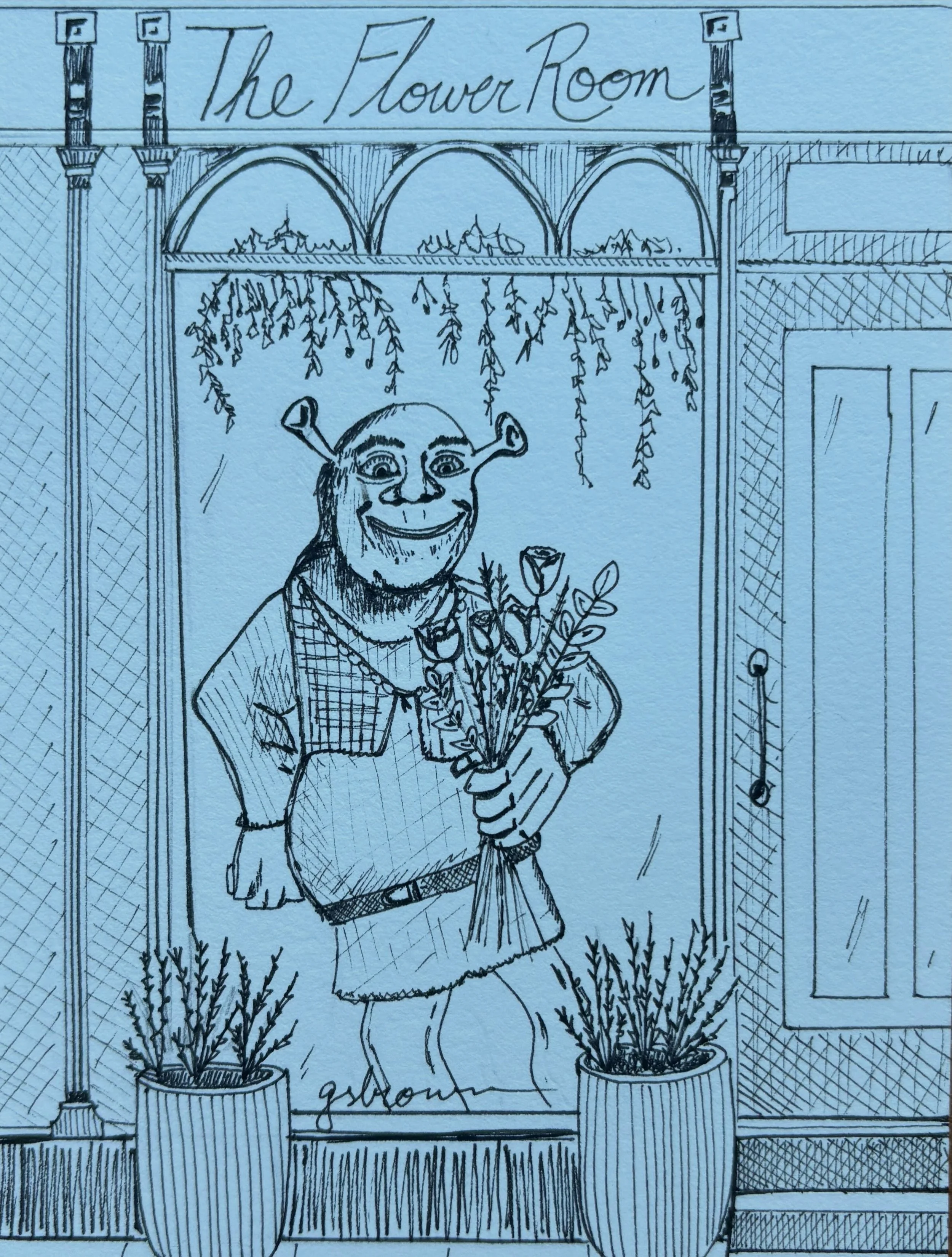 Inktober Day 6: Ogre

- - 

&ldquo;Like Joy, Erin loved whimsical and fantastical things, so it was no surprise to Joy to see that the shop windows had been painted for the upcoming season with a smiling ogre holding a bouquet of flowers.&rdquo;

- -