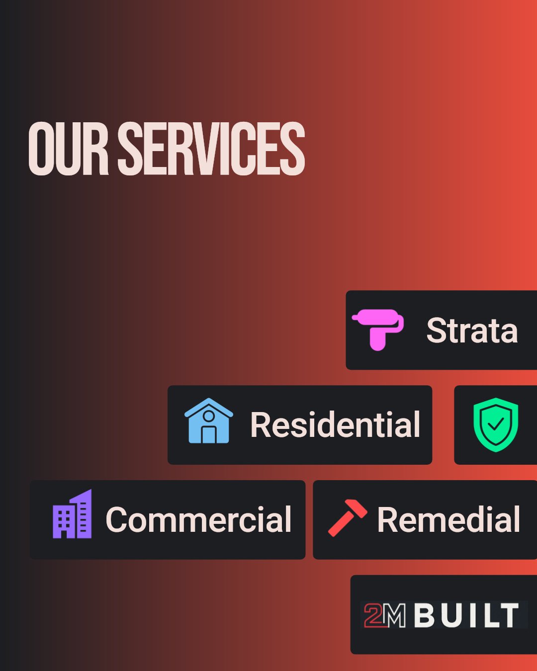 At 2M BUILT, we specialise in strata, remediation, residential and commercial maintenance services that stand the test of time. Our team brings over two decades of combined experience to every project, delivering the highest standards of safety, qual