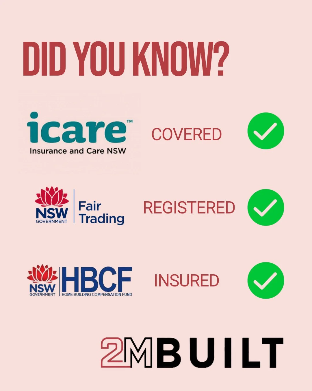 DID YOU KNOW?

For strata and building managers, compliance isn&rsquo;t just a box to tick &mdash; it&rsquo;s protection for your building, your committee, and your clients.

2M BUILT is fully insured, a Registered Building Practitioner under the DBP