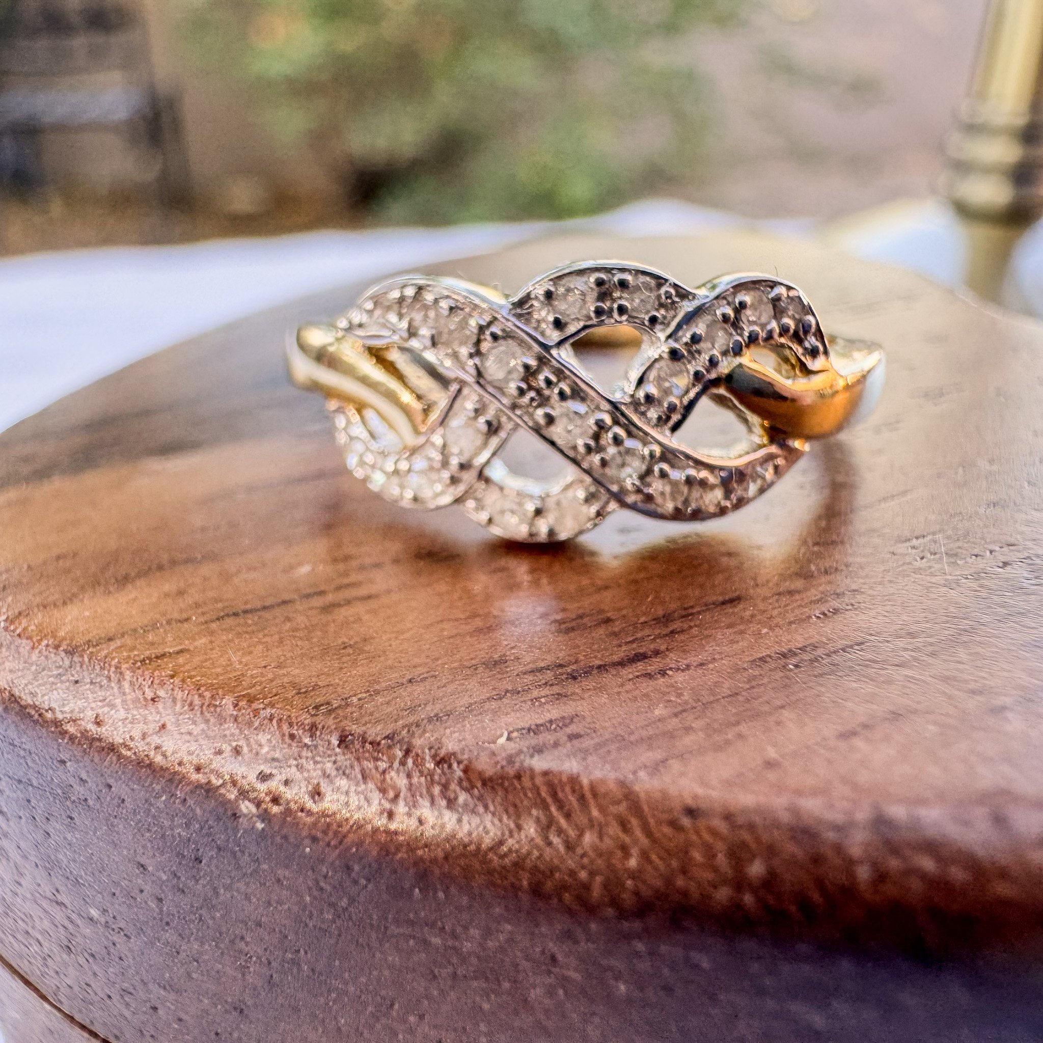 Vintage 9ct Gold Pave Diamond Infinity Knot Cluster Ring, Dainty Twist Ring, 375 Gold- (226 of 29).jpg