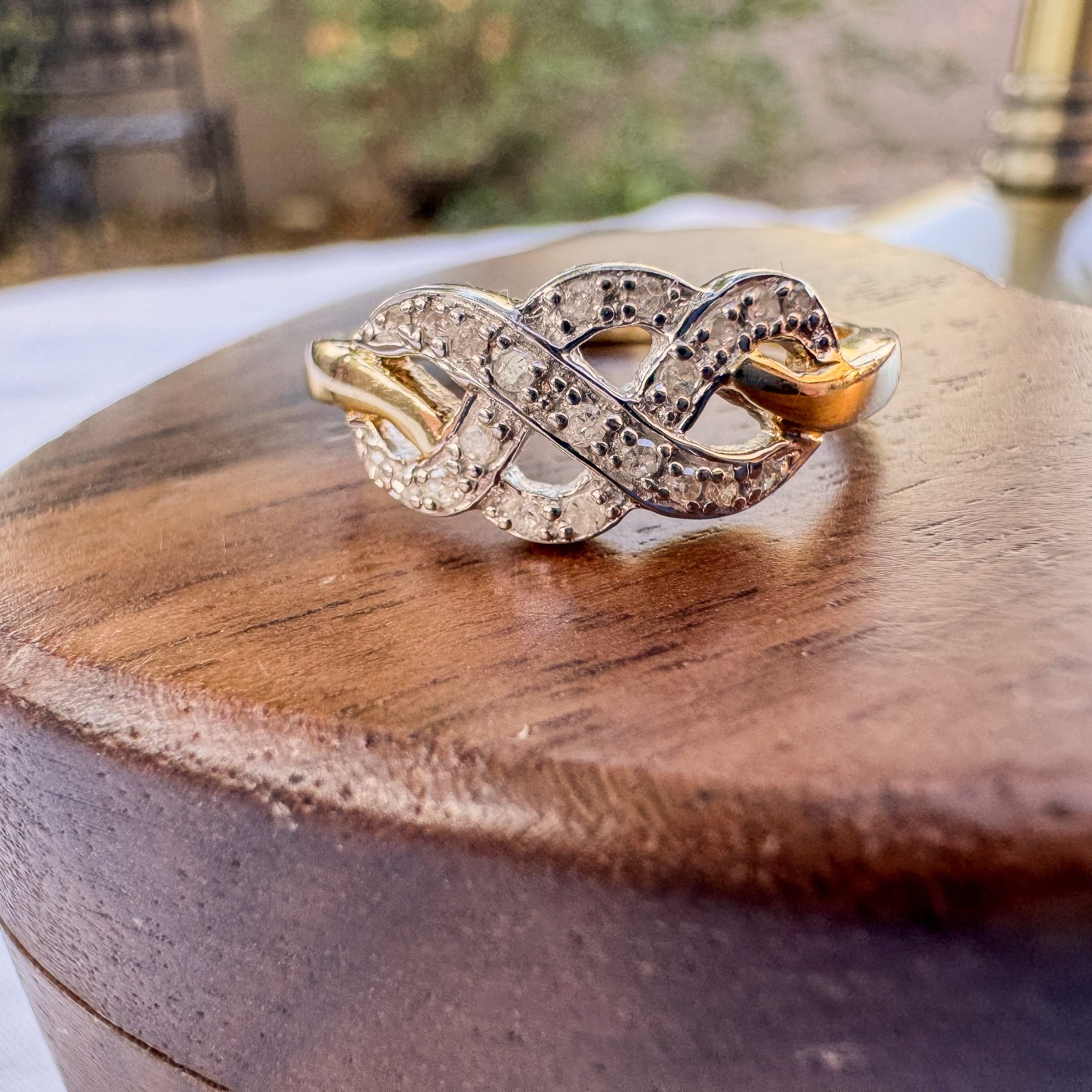 Vintage 9ct Gold Pave Diamond Infinity Knot Cluster Ring, Dainty Twist Ring, 375 Gold- (225 of 29).jpg