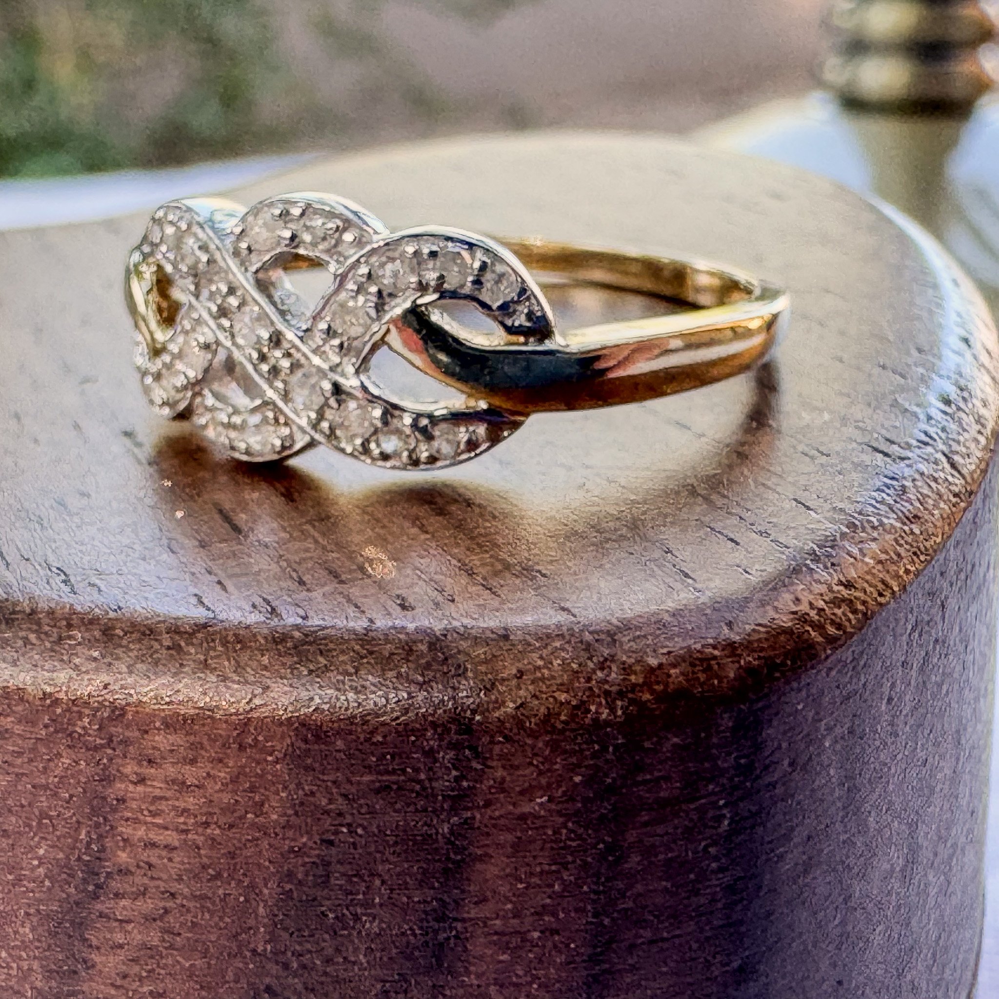 Vintage 9ct Gold Pave Diamond Infinity Knot Cluster Ring, Dainty Twist Ring, 375 Gold- (205 of 29).jpg