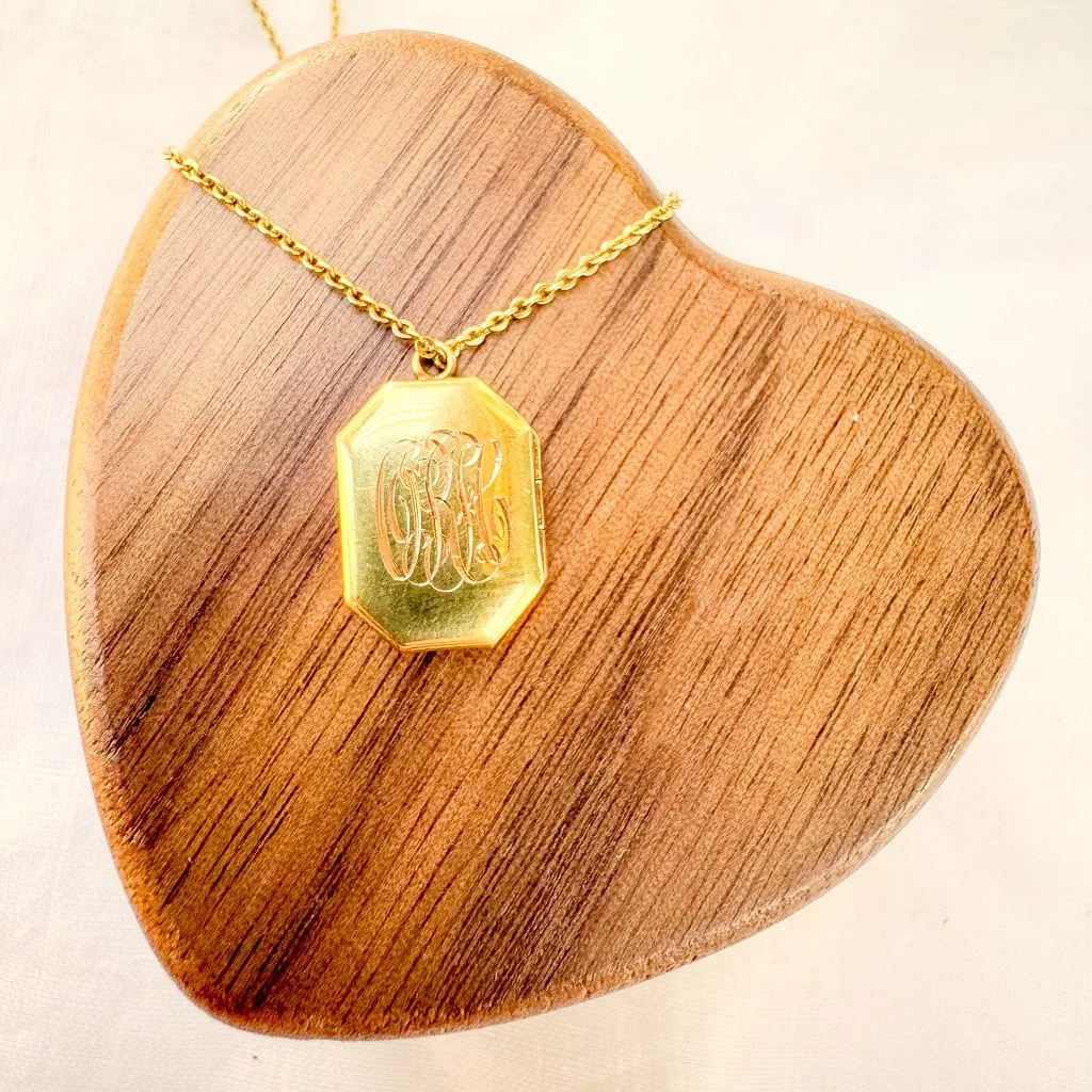 Victorian Miniature 14K Gold Photo Locket – Tiny Monogrammed Keepsake
