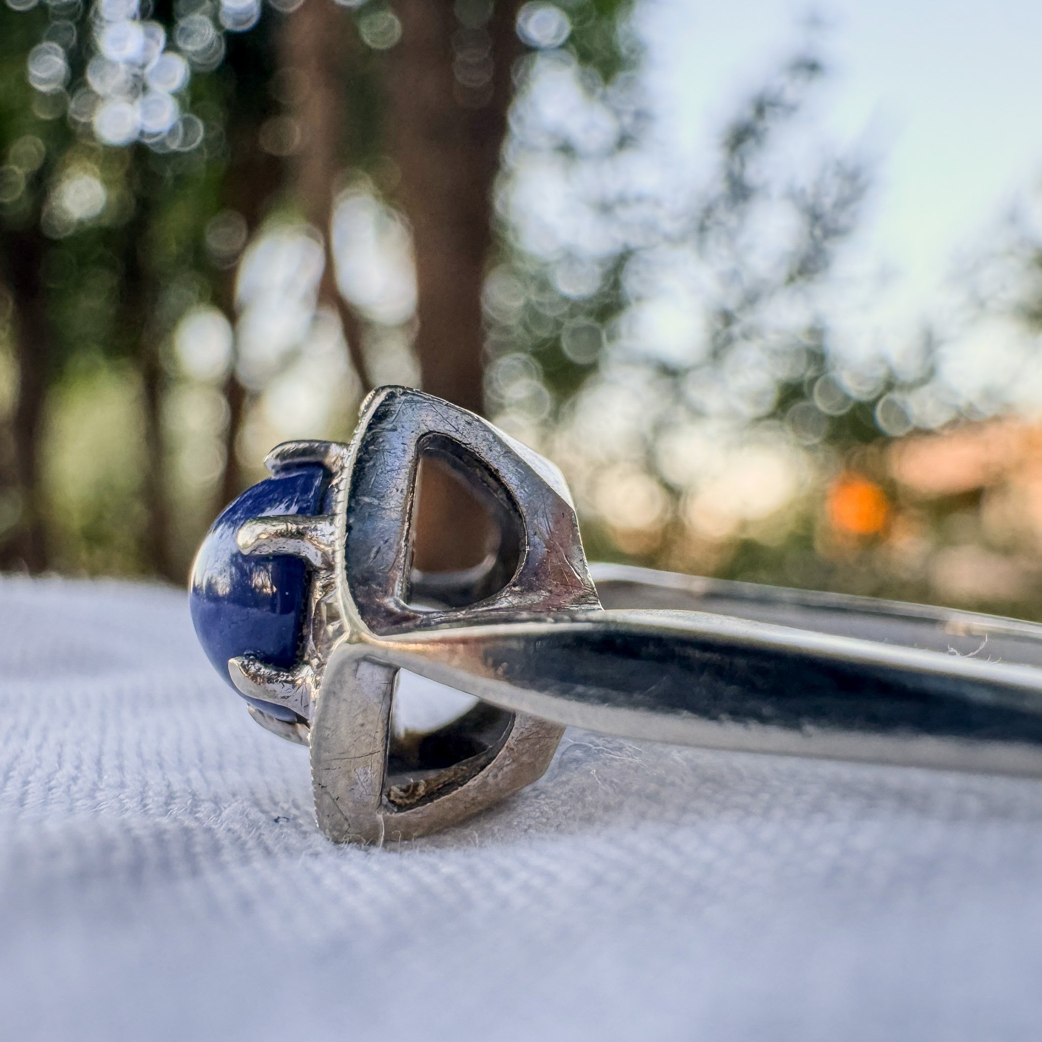 Art Deco 14K White Gold Natural Star Sapphire Cabochon Ring, ~1ct, Diamond Halo Cocktail Ring, Size 6.25 (111 of 8).jpg
