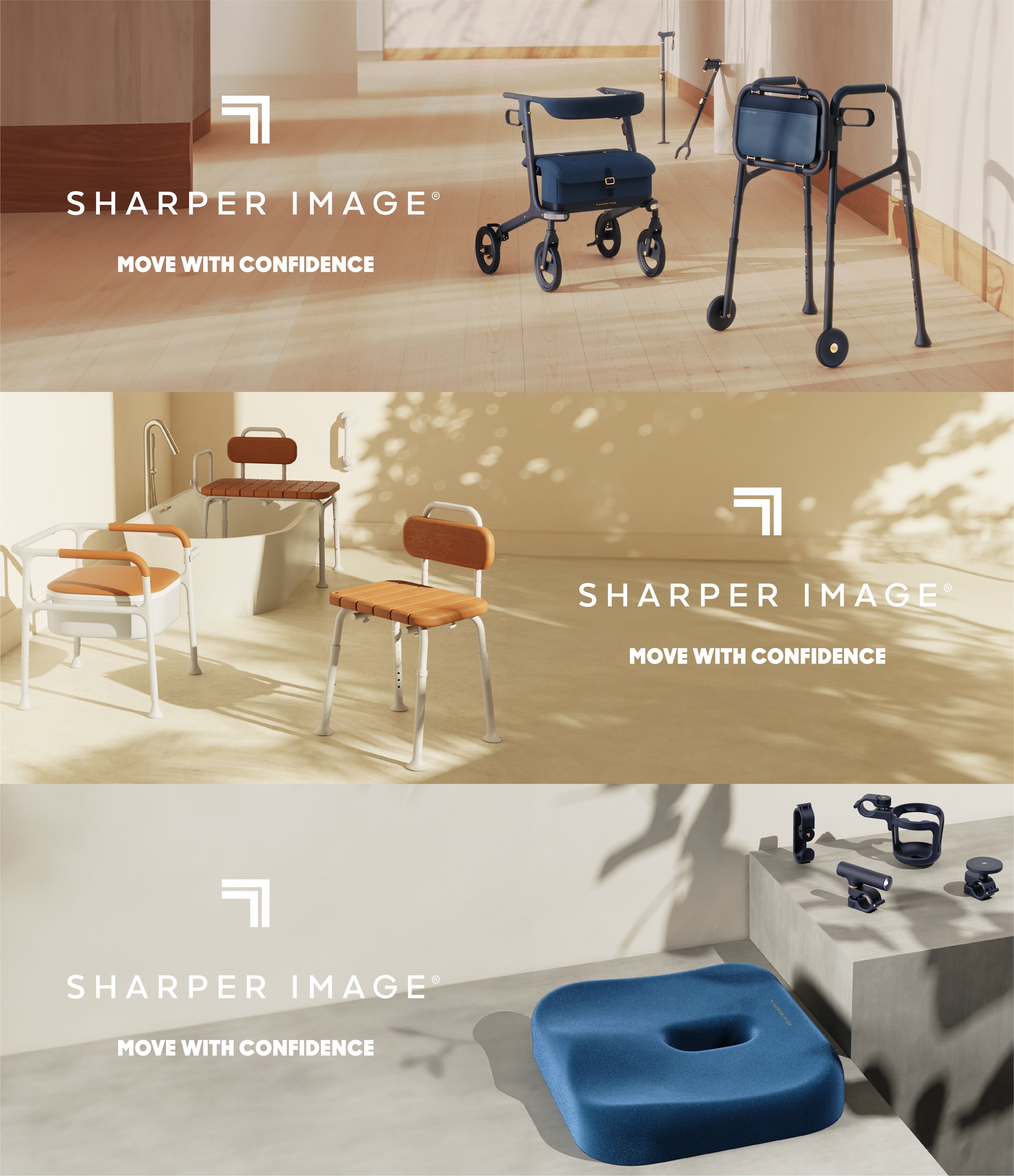 Medical support equipment including a walker and a foldable chair in a healthcare setting with sunlight and shadows.