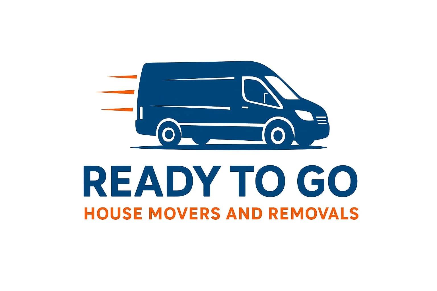 Logo for Ready to Go House Movers and Removals featuring a blue moving van with speed lines and text in blue and orange.