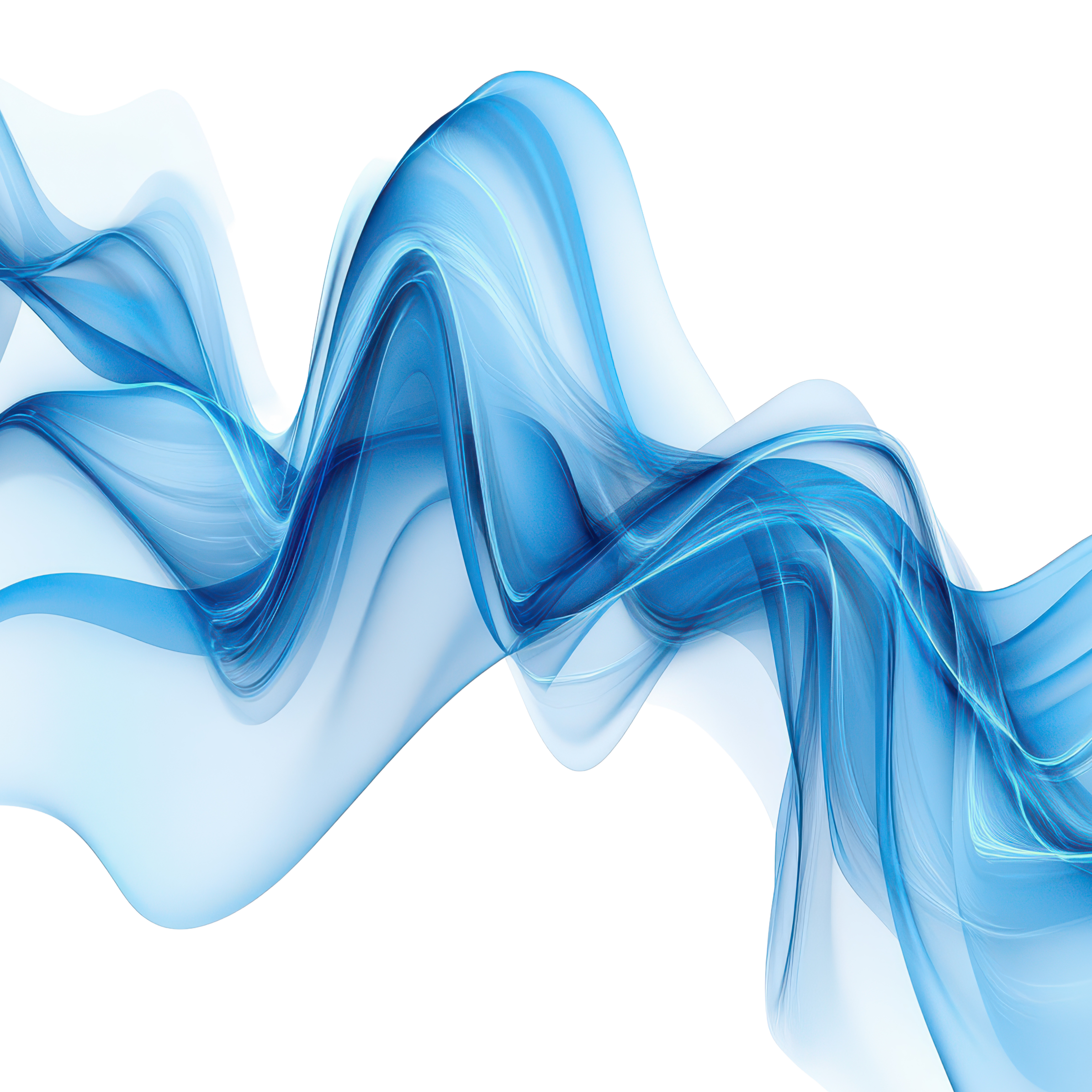 Abstract digital art with swirling blue and white flowing shapes.