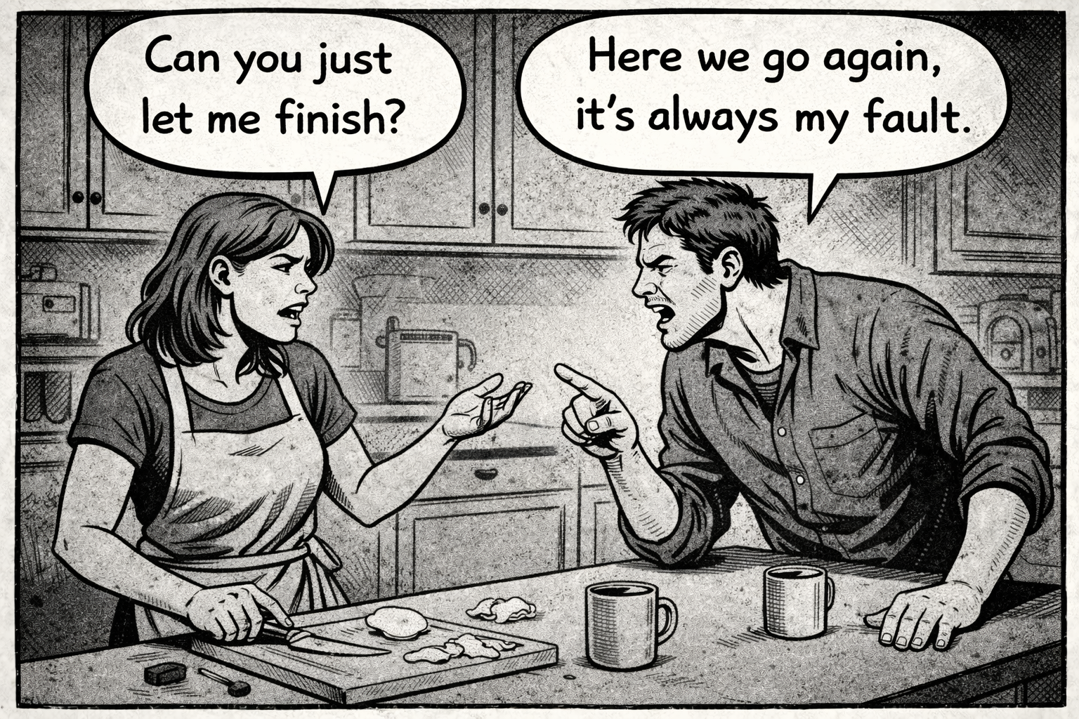 Couple stuck in repeated communication patterns that slowly damage their relationship