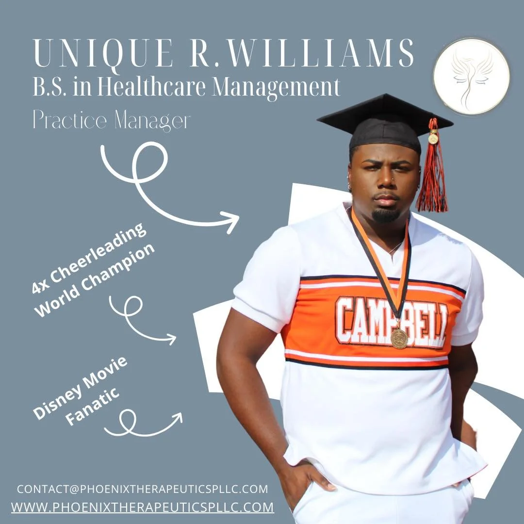✨ Meet the Team ✨

 At Phoenix Therapeutics, PLLC, we believe healing starts with connection. Get to know the faces behind our practice:

Unique Williams &mdash; Practice Manager, ensuring our practice runs smoothly so clients feel supported every st