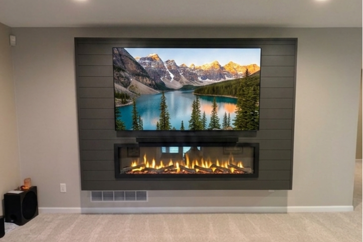 Custom Shiplap Fireplace Accent & Media Wall