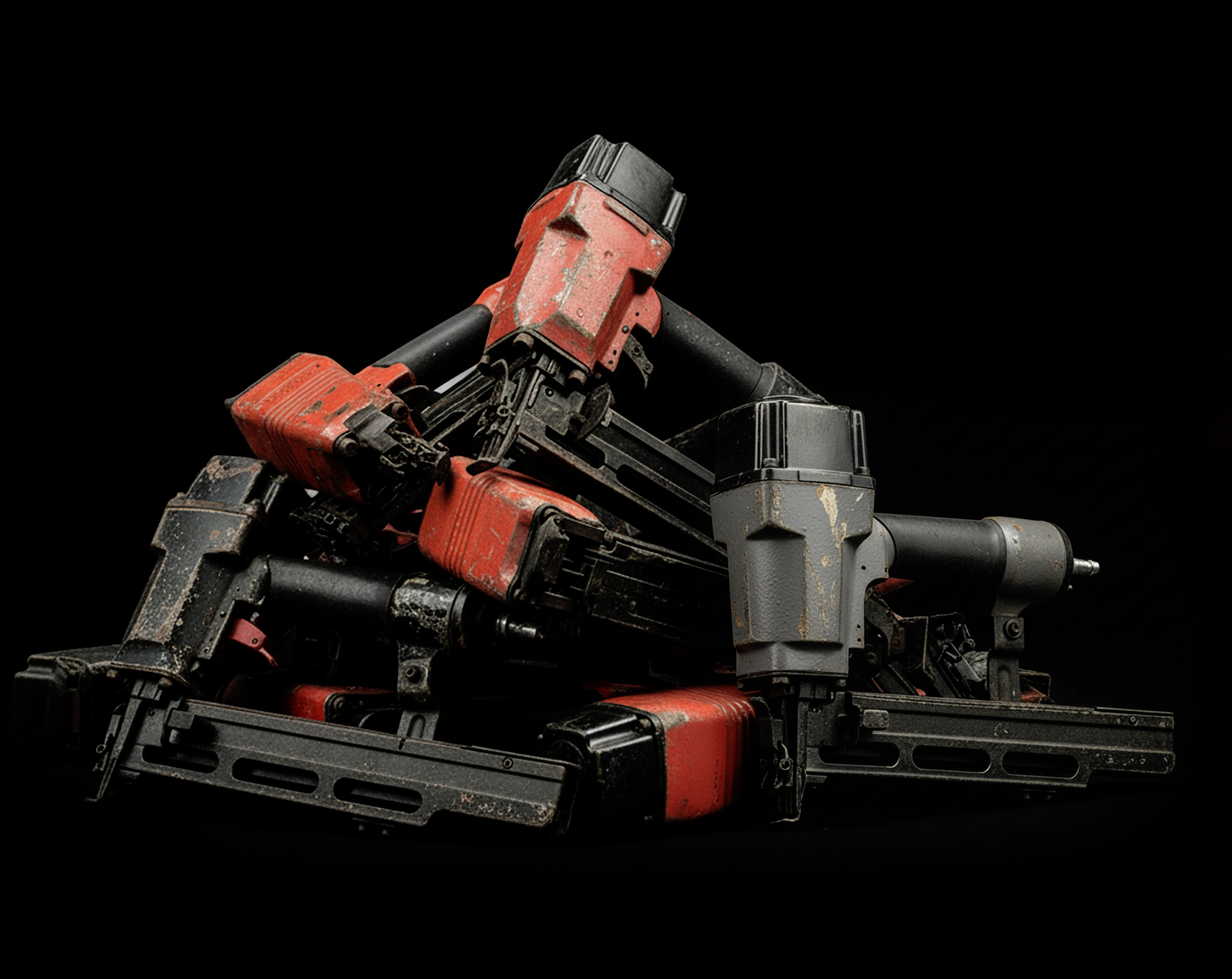 Ferramenta pneumática de montagem, com partes vermelhas e pretas, sujeita a uso intensivo.