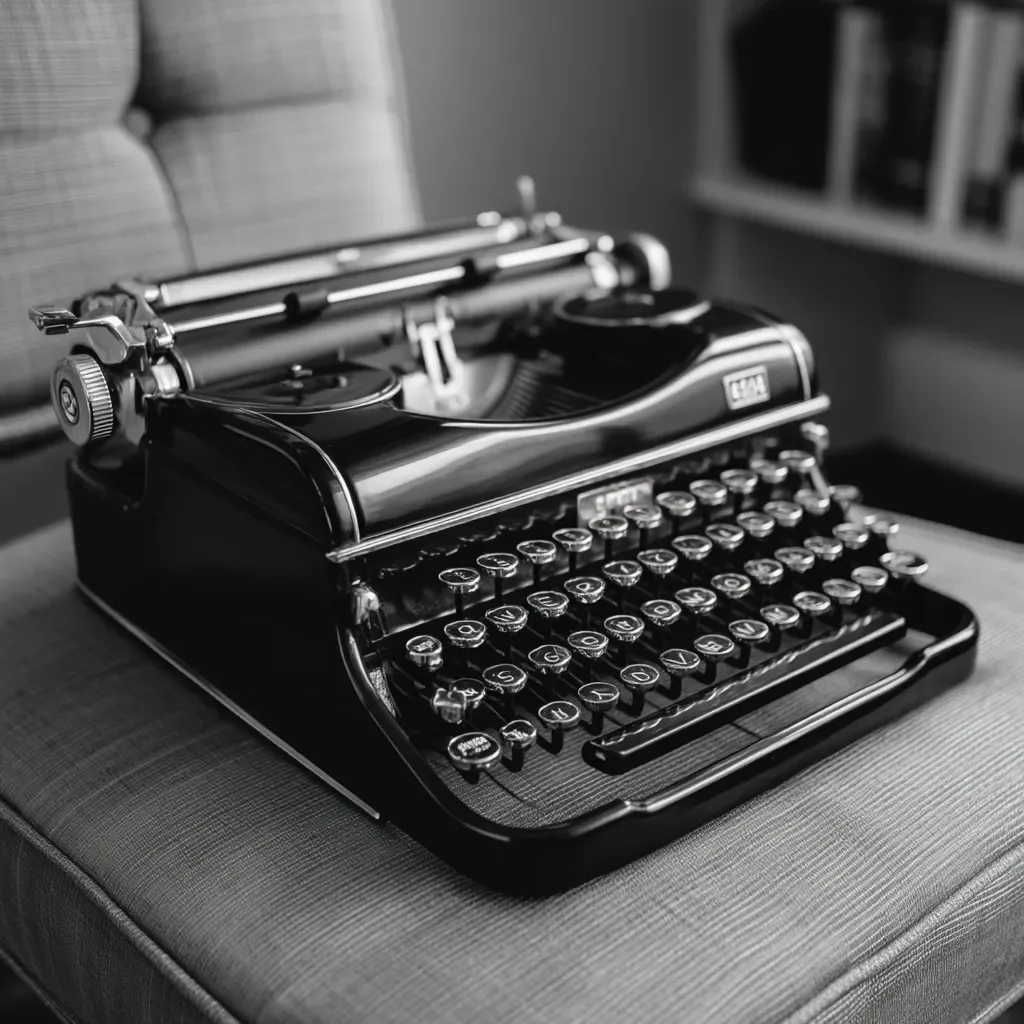 Macchina da scrivere vintage in bianco e nero, simbolo della sezione Distilla veleno e verità di Smateriae dedicata a parole e riflessioni taglienti.