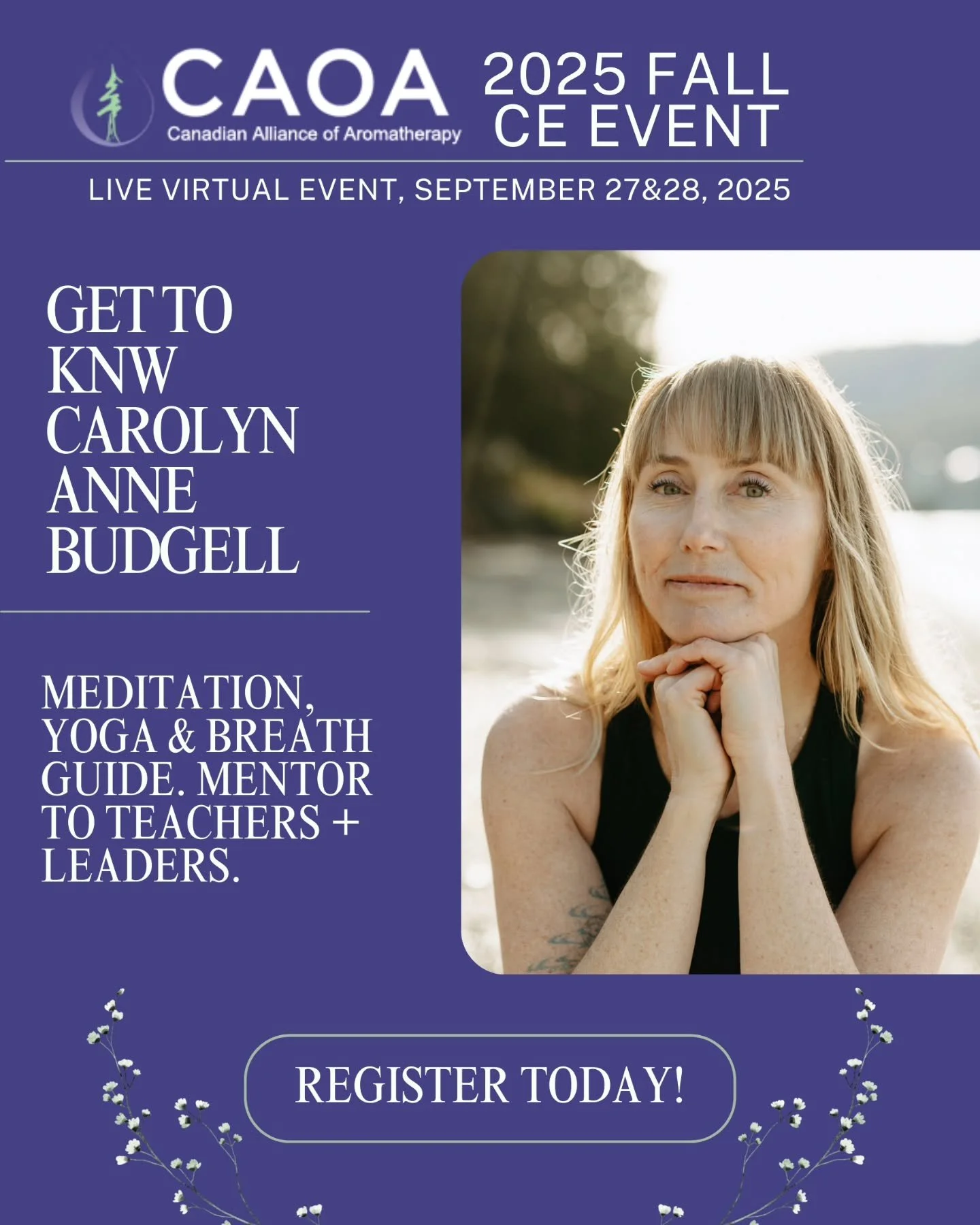We're 2 weeks out from our Fall CE Event!! 

We are so excited to have Carolyn lead our CE event! You can read Carolyn's full story here: https://www.carolynannebudgell.com/about 

You can register here: 
https://www.caoa.ca/events/fall-breathwork-ev