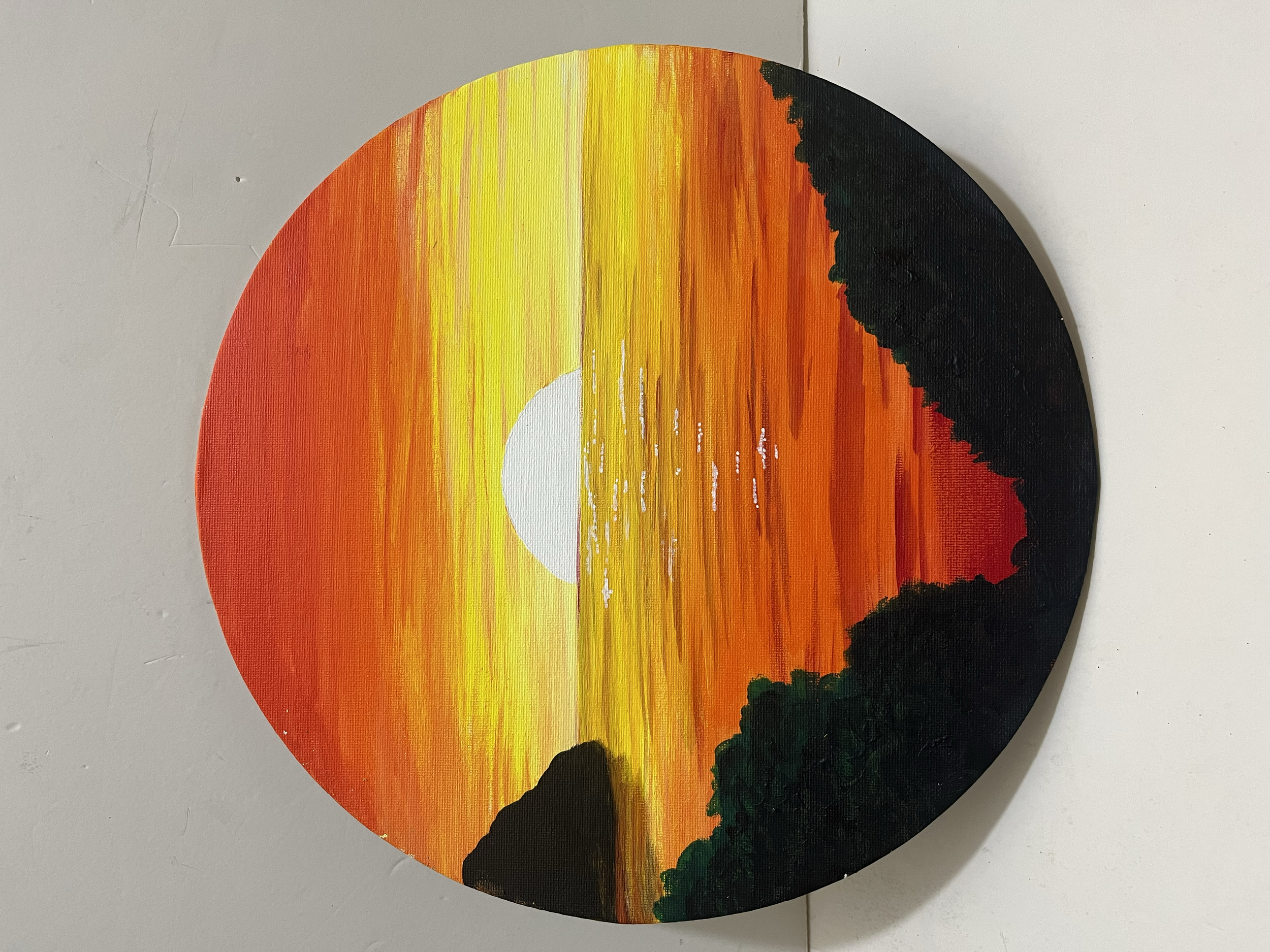 Sunset- Acrylic on Round Canvas 16"
