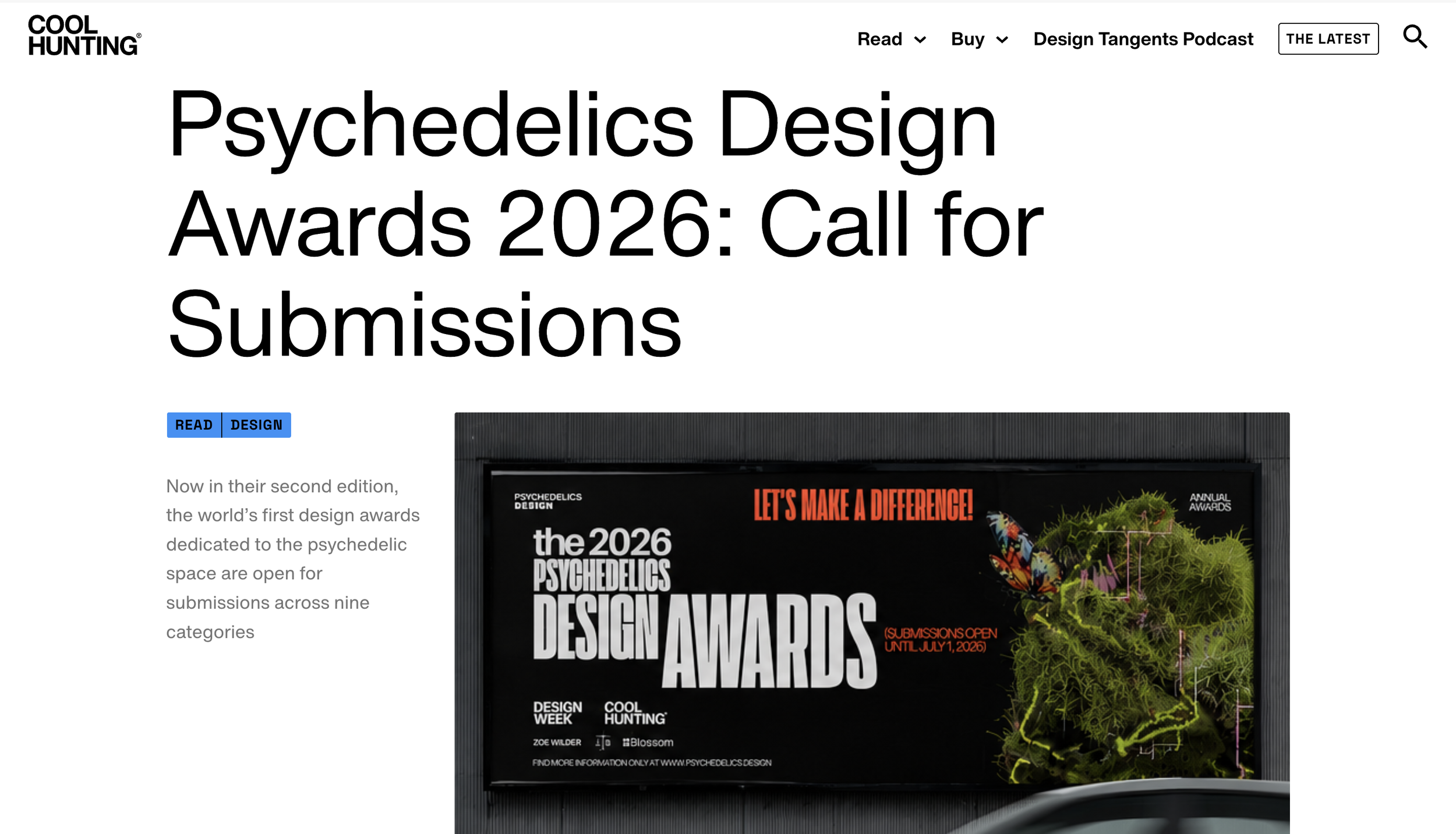Cool Hunting magazine covering the awards