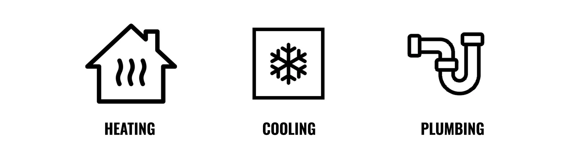 Icons depicting home heating, cooling with a snowflake, and plumbing pipe.