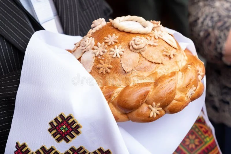 Traditional bread offering on a “rushnyk”