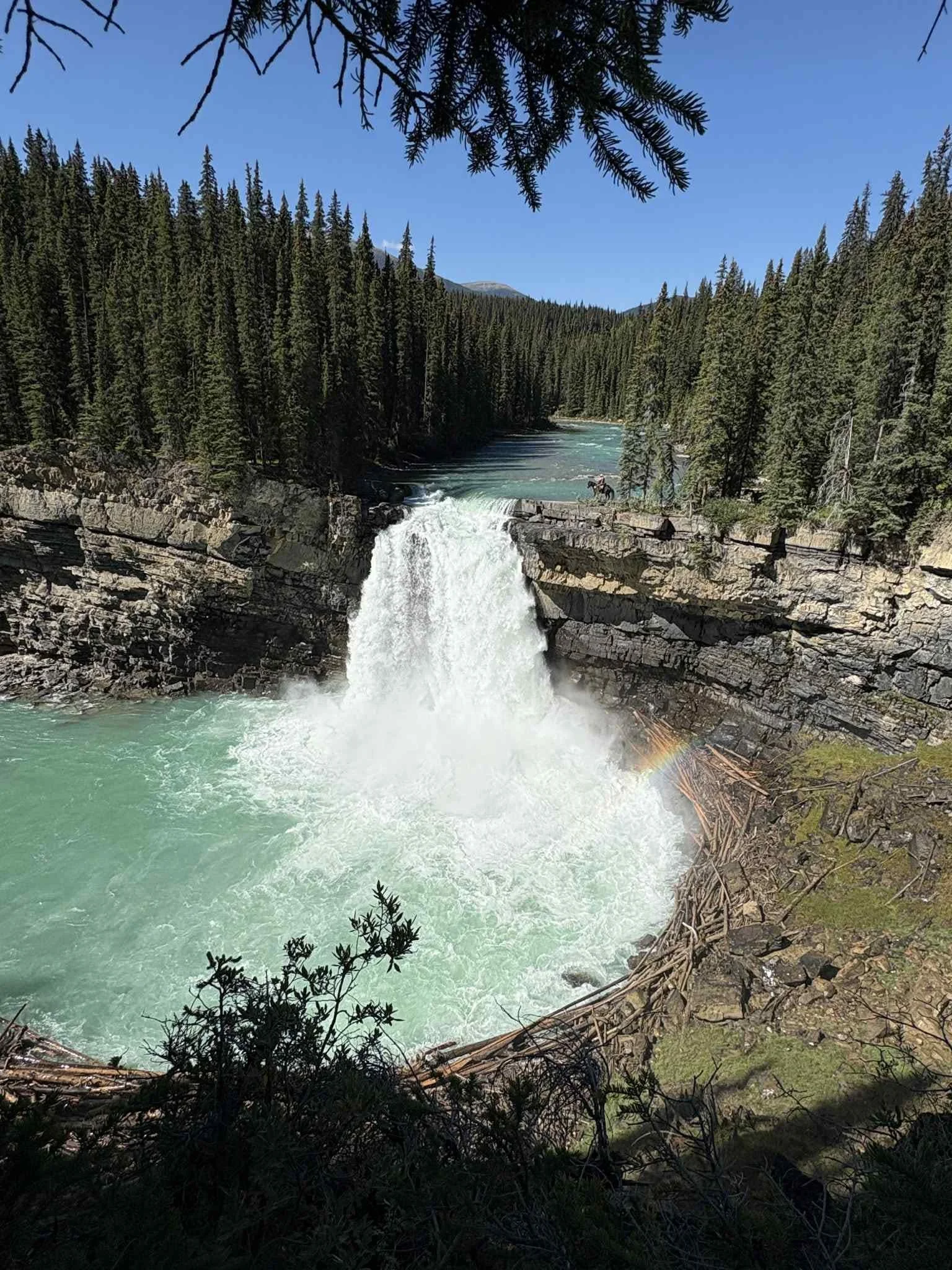  Snake Indian River Falls Jasper National Park in August 2025 Eric riding Hondo.  Photo credit Guy Travis.  