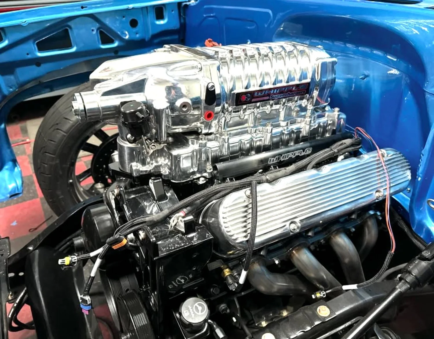 Chrome blower supercharger in PPC Customs C10 build