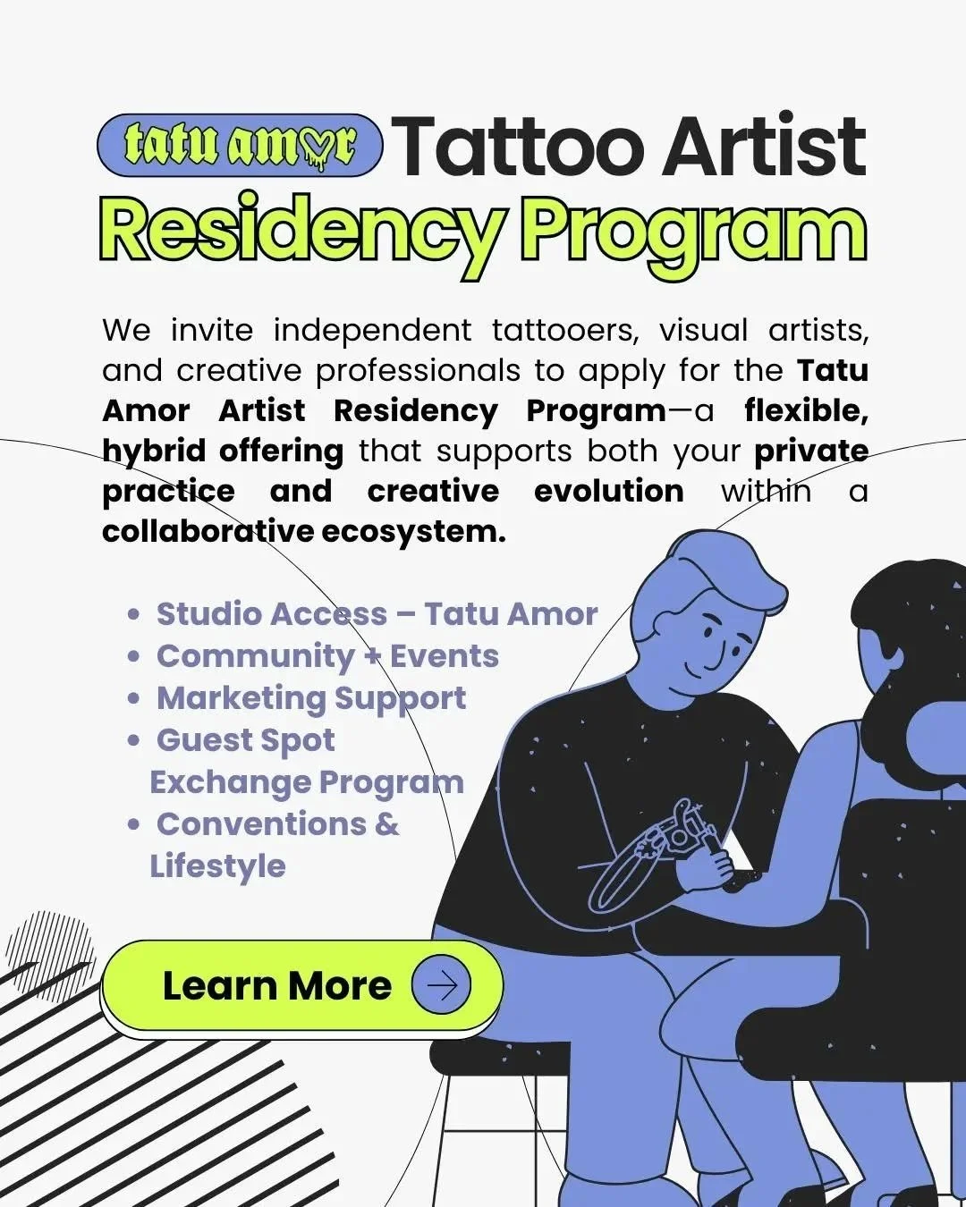 🌟 Calling all visionary tattoo artists &amp; creatives! 🌟
Applications are now open for the Tatu Amor Artist Residency &mdash; a unique opportunity to grow your craft, business, and community presence in a space built on integrity, creativity, and 
