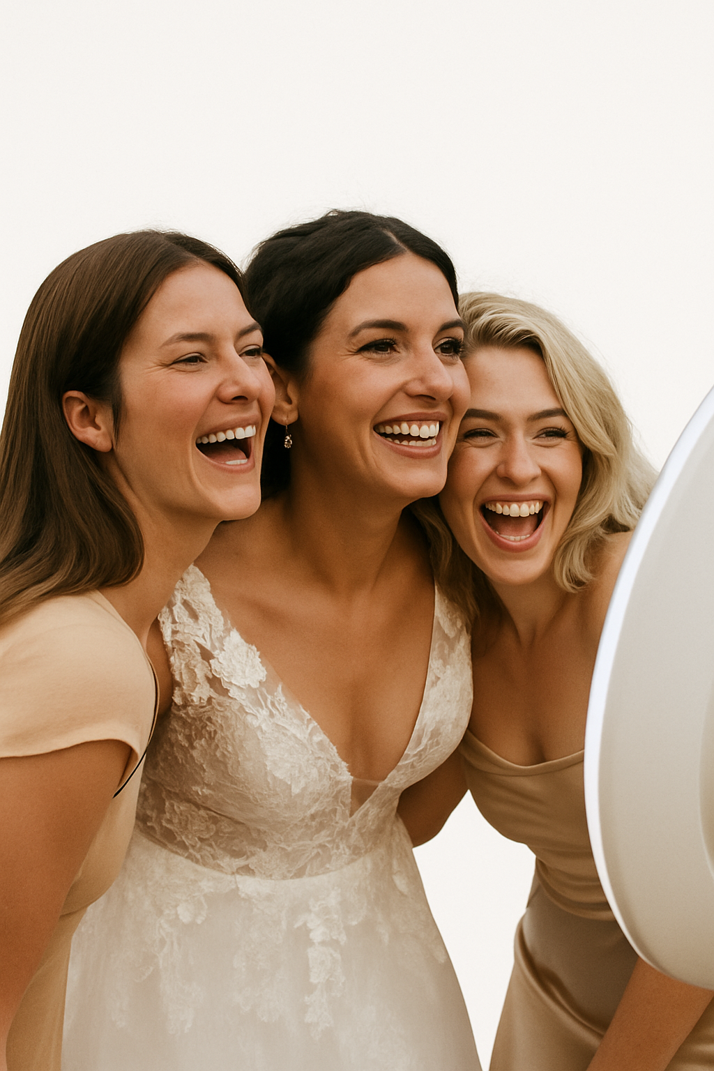 Friends laughing together at a Happy Capture photo booth