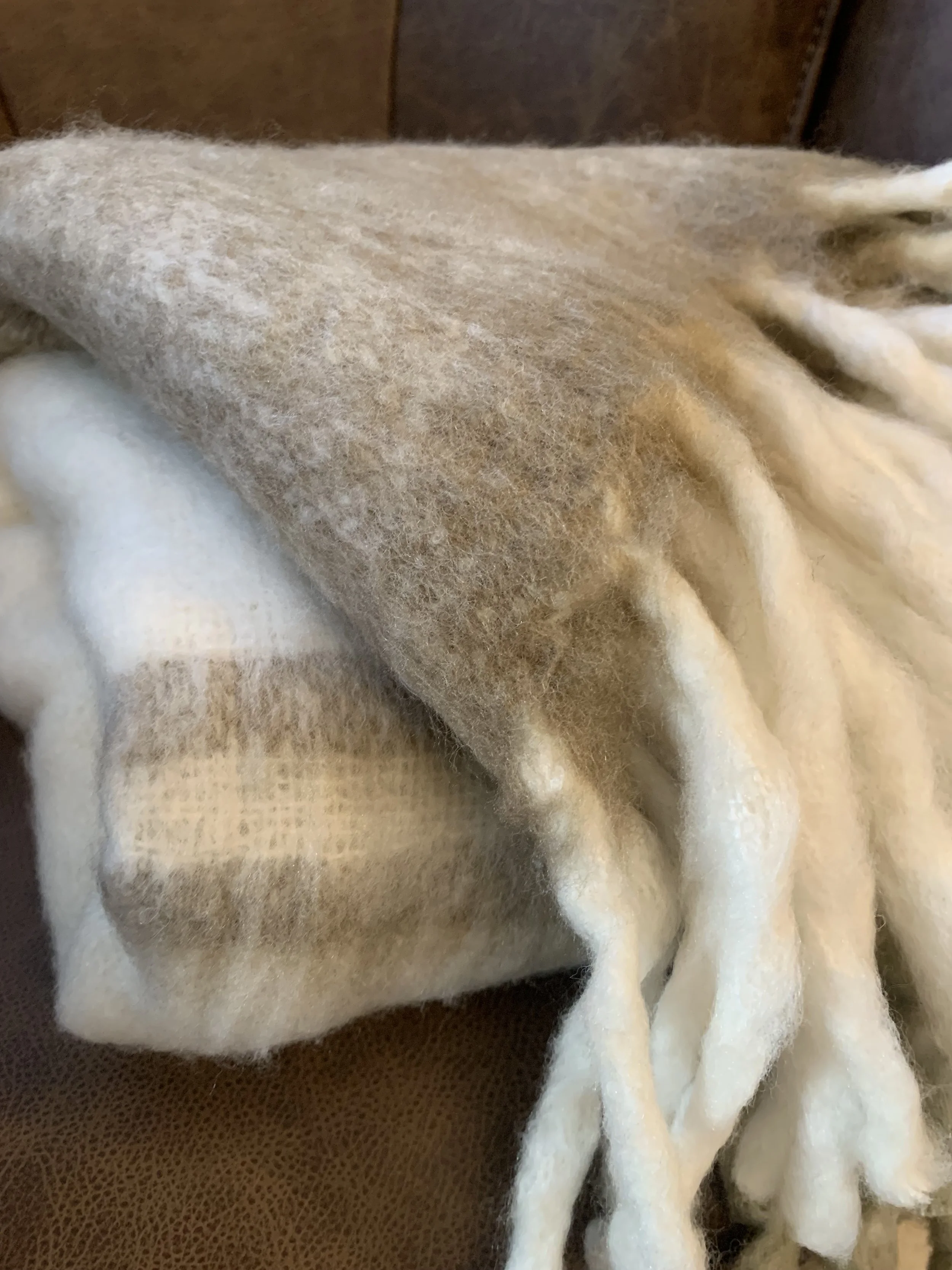 Beige & White Tartan Throw Blanket