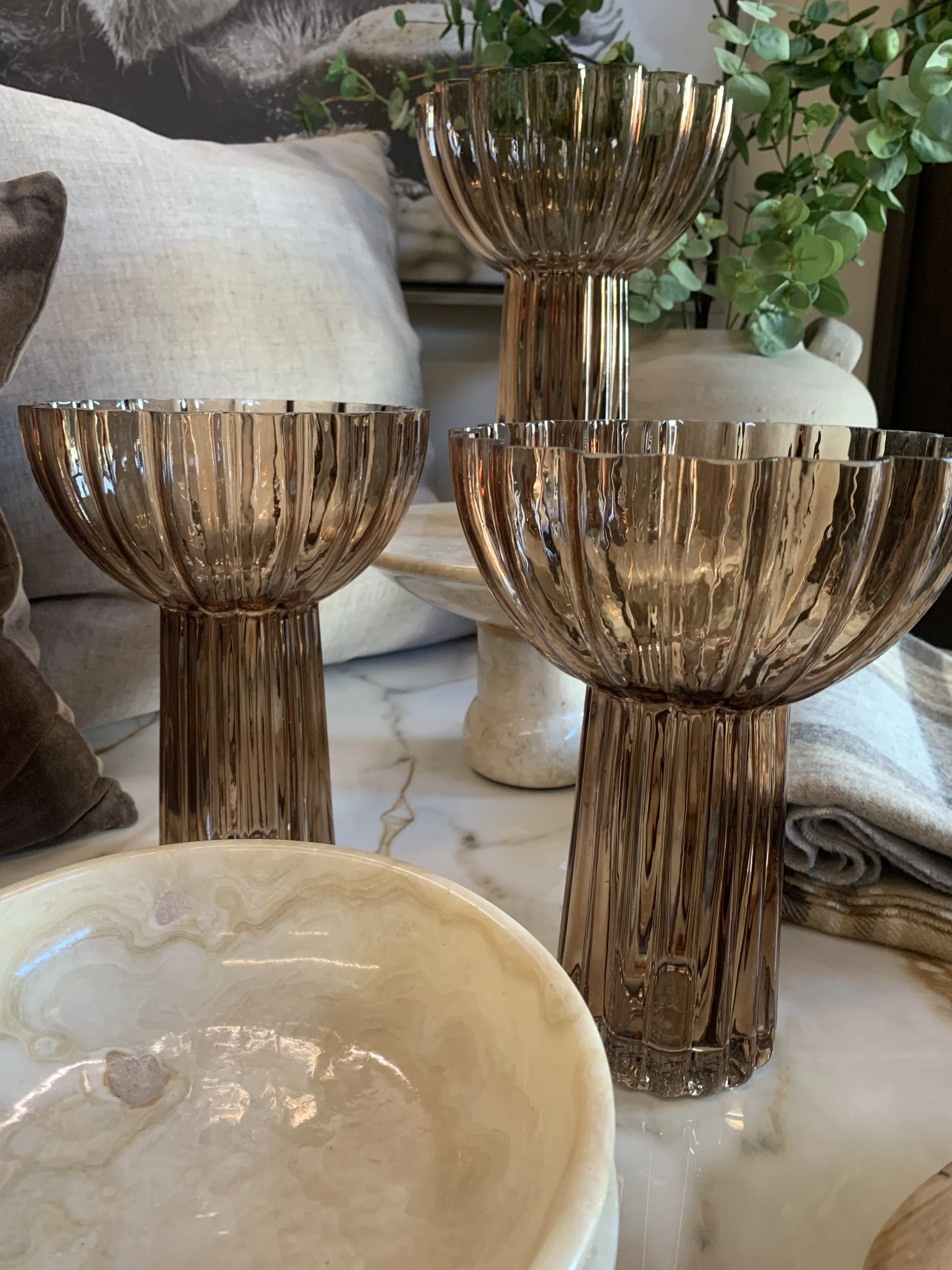 Brown Ribbed Glass Vase