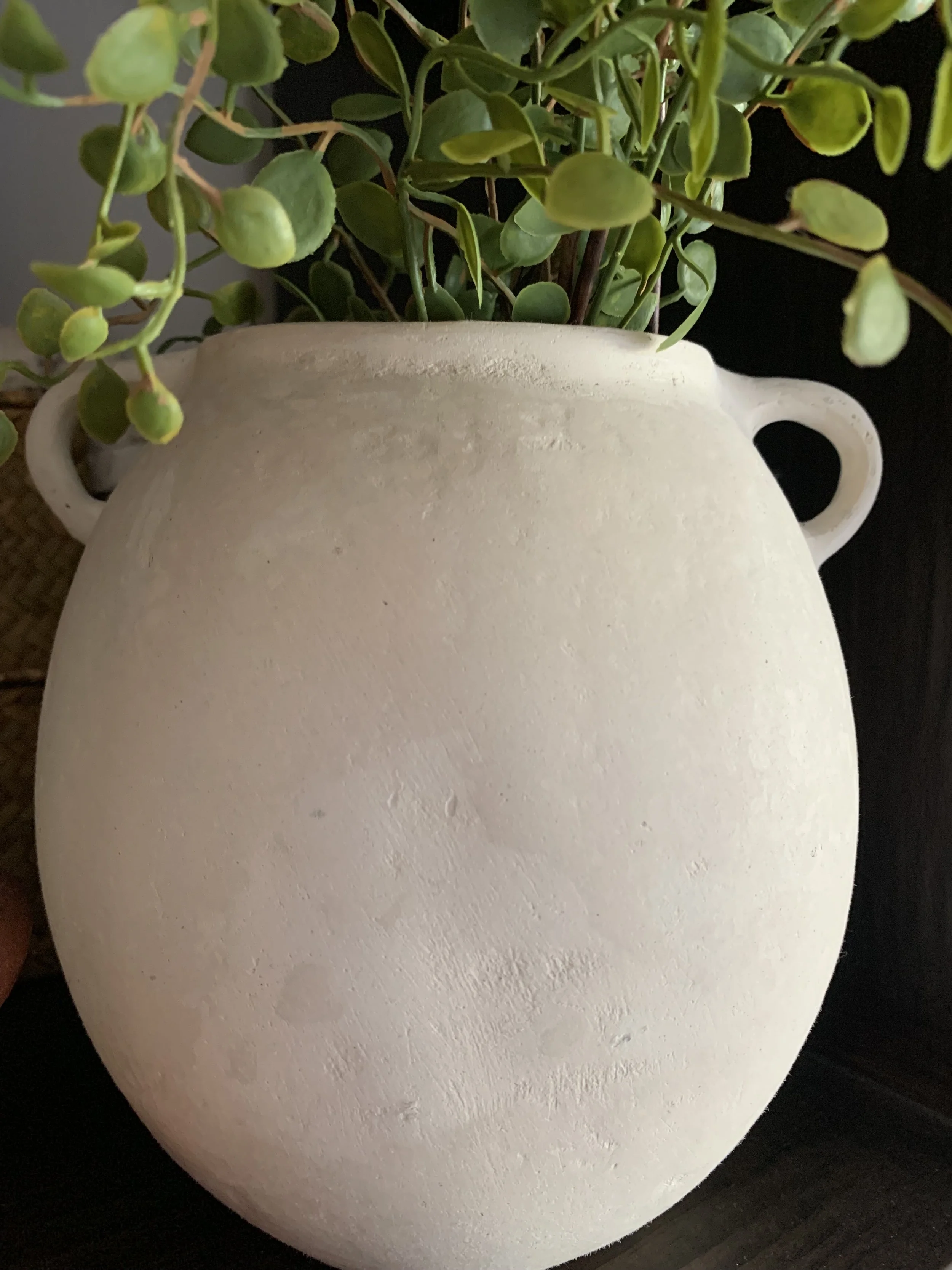 Ecru Papier-Mâché Vase with Handles