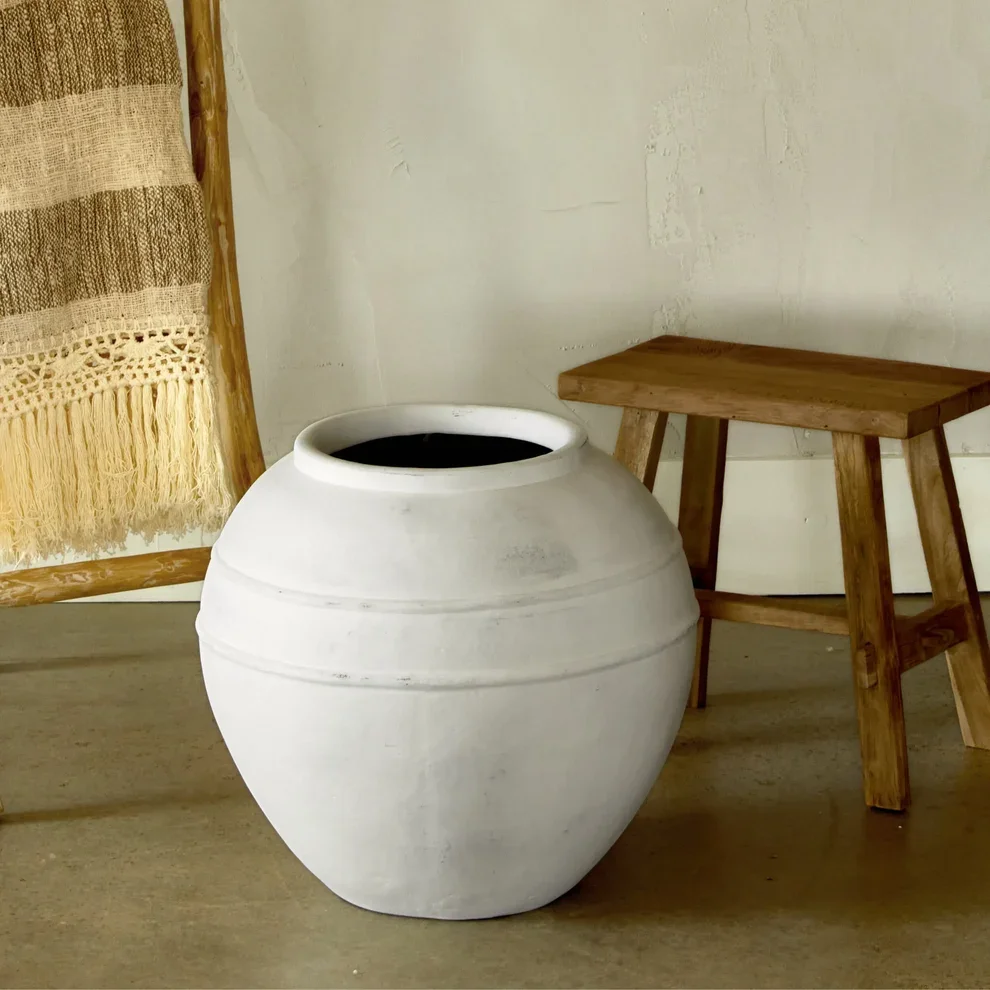 White Terracotta Floor Vase