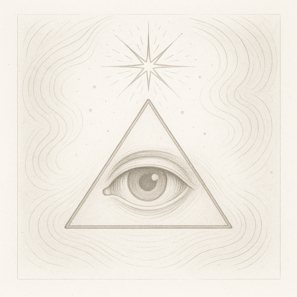 Sepia pencil sketch of a key suspended above a circular doorway etched with abstract glyphs, light spilling outward from within. The image conveys threshold, definition, and unlocking the nature of emergence.