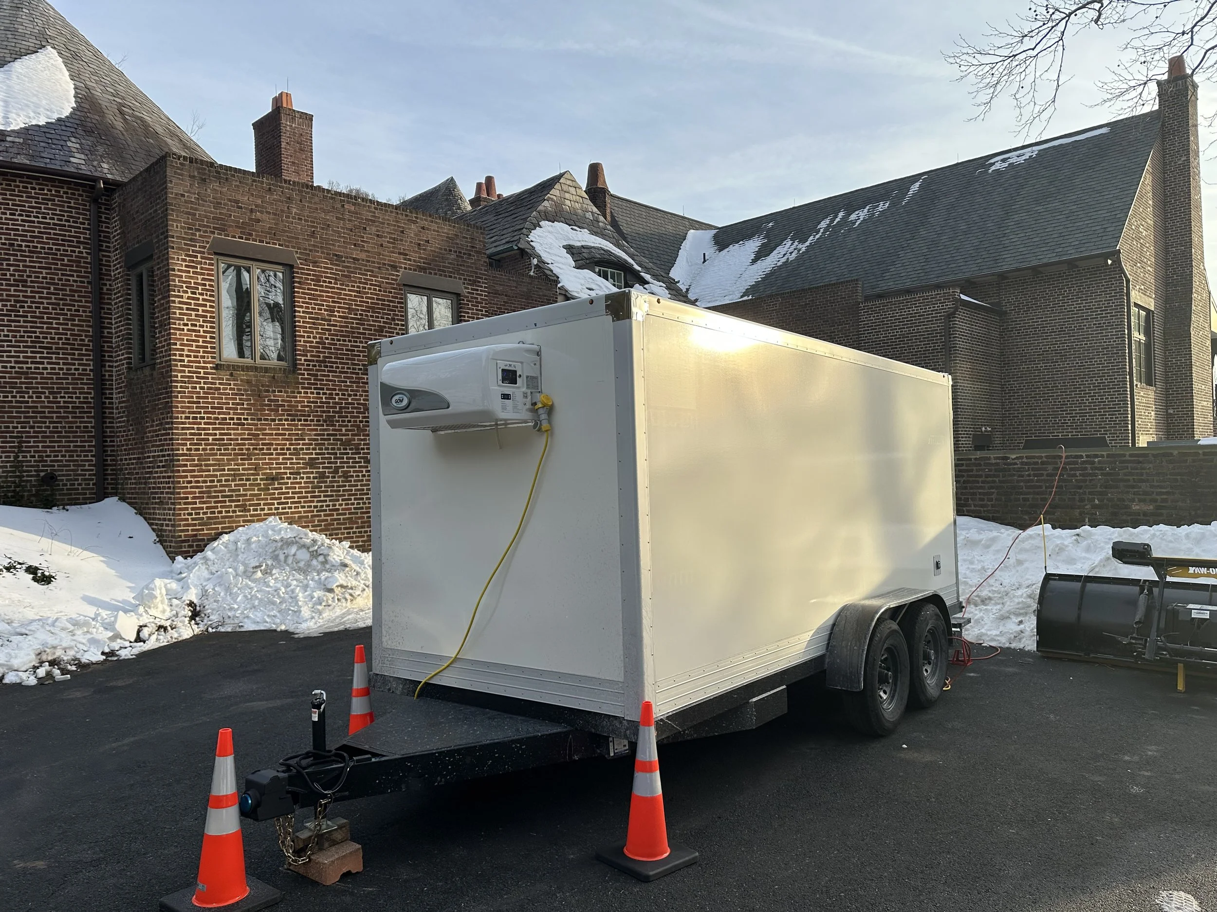 Emergency cold storage trailer rental Philadelphia 110v power.
